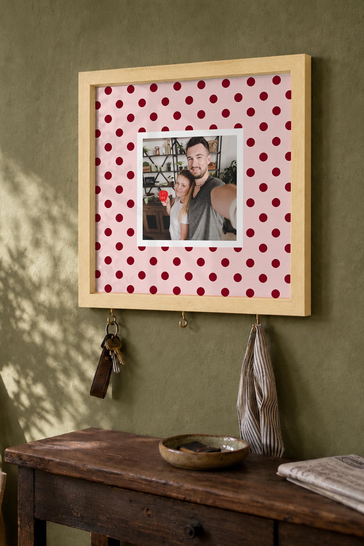 Kişiye Özel Tablo Anahtarlık, Photobooth Stili Bej Fotoğraf Çerçevesi, Vintage Duvar Dekoru