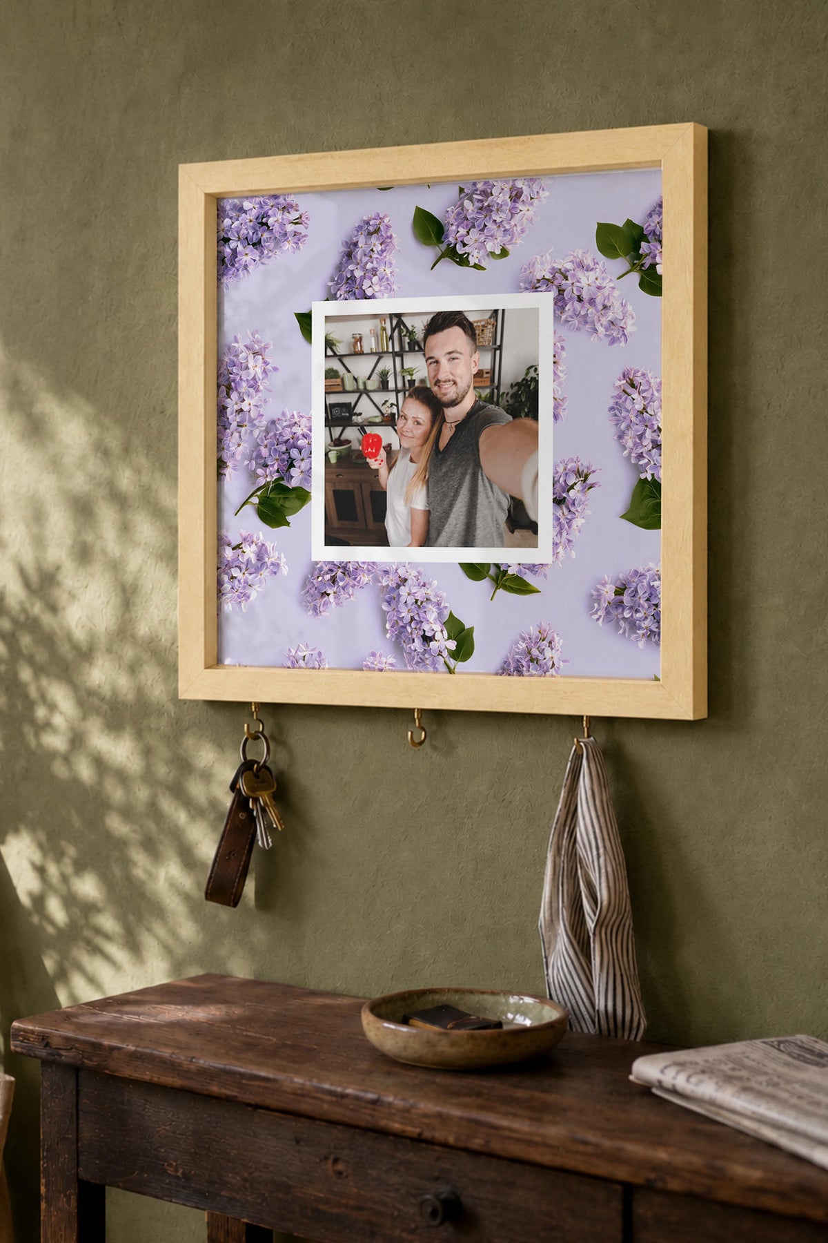 Kişiye Özel Tablo Anahtarlık, Photobooth Stili Bej Fotoğraf Çerçevesi, Vintage Duvar Dekoru