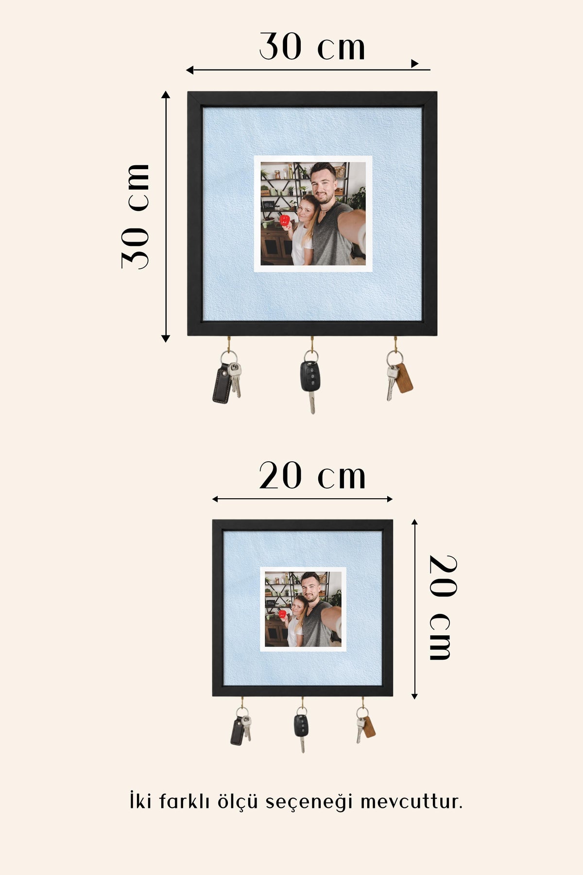 Kişiye Özel Tablo Anahtarlık, Photobooth Stili Bej Fotoğraf Çerçevesi, Vintage Duvar Dekoru