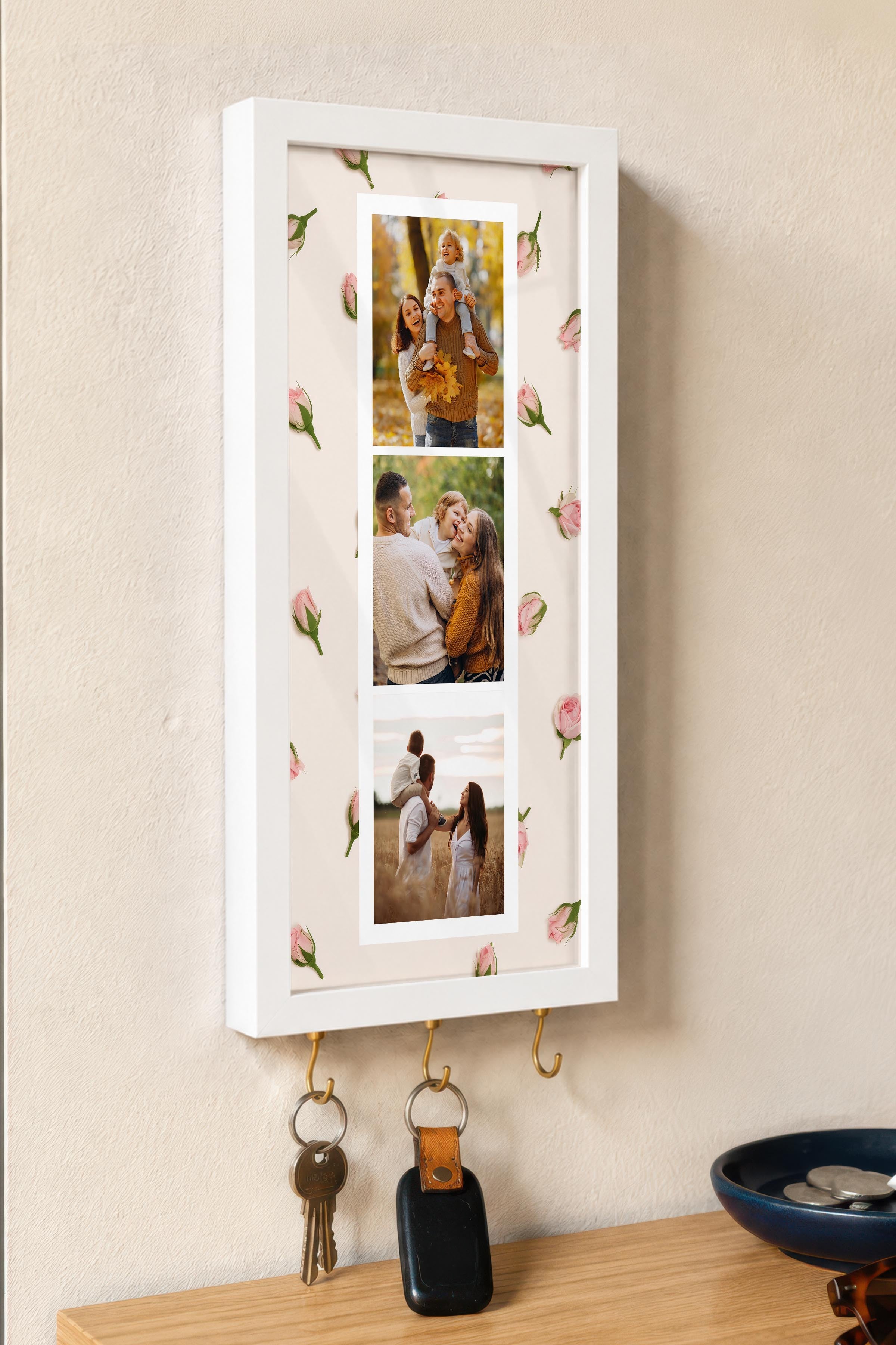 Kişiye Özel Tablo Anahtarlık, Photobooth Stili Beyaz Fotoğraf Çerçevesi, Vintage Duvar Dekoru