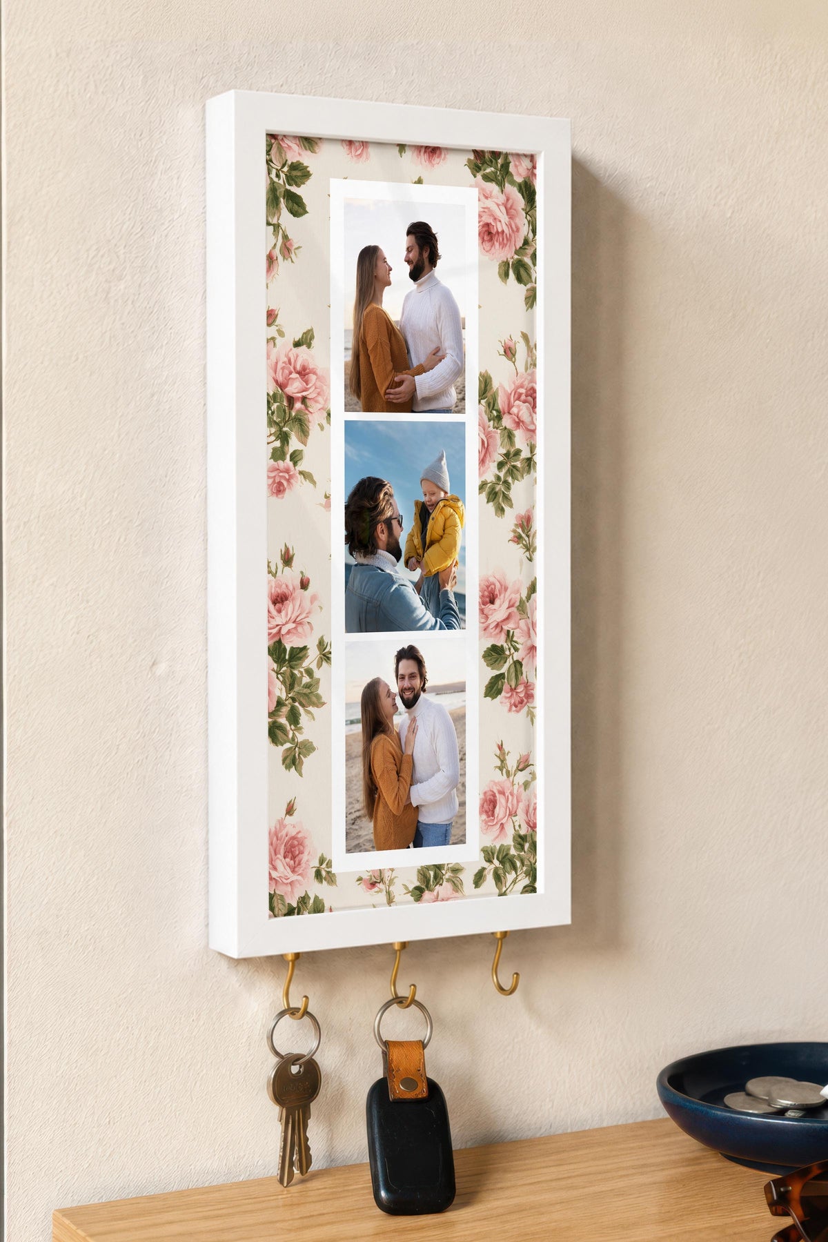 Kişiye Özel Tablo Anahtarlık, Photobooth Stili Beyaz Fotoğraf Çerçevesi, Vintage Duvar Dekoru