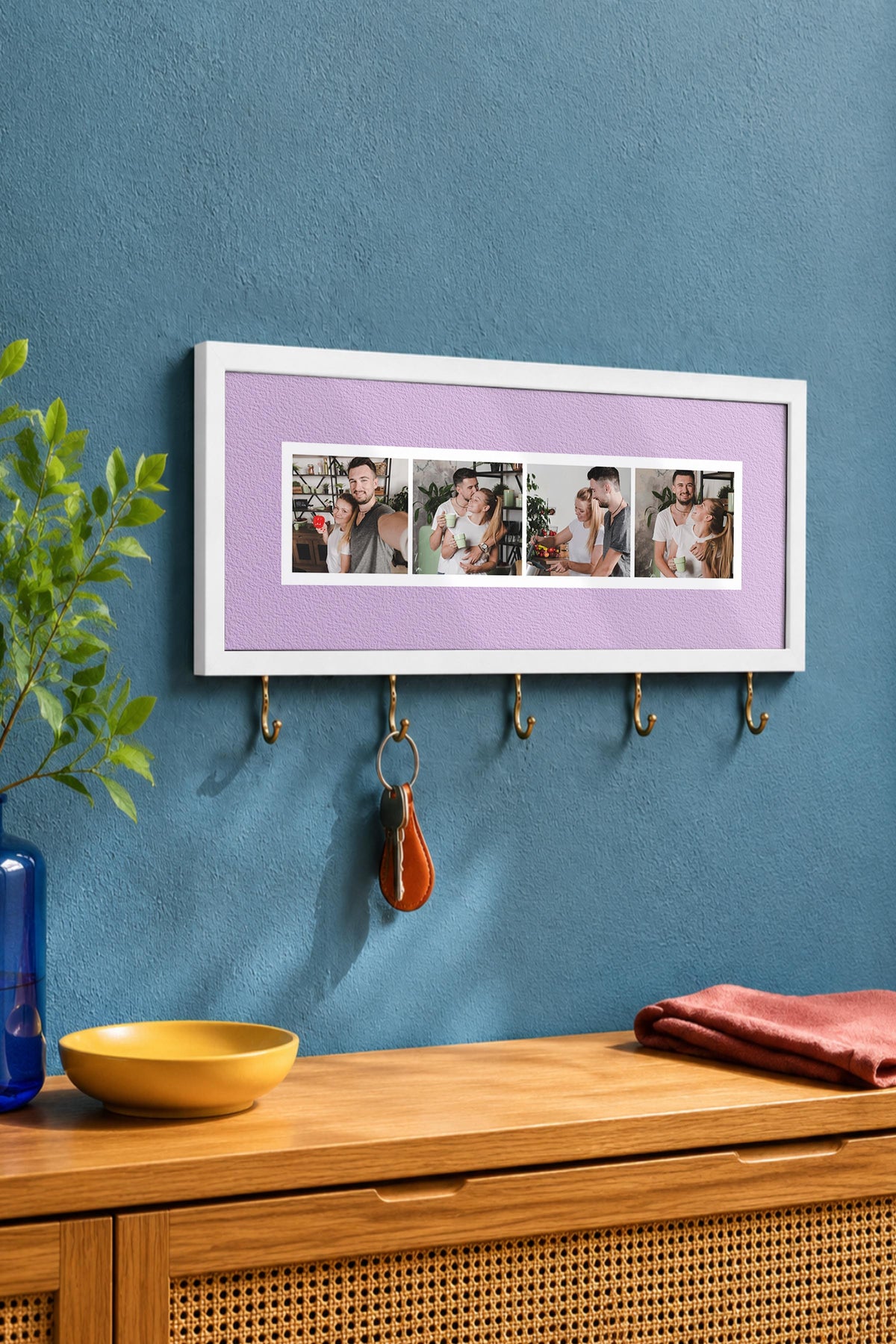 Kişiye Özel Tablo Anahtarlık, Photobooth Stili Beyaz Fotoğraf Çerçevesi, Vintage Duvar Dekoru