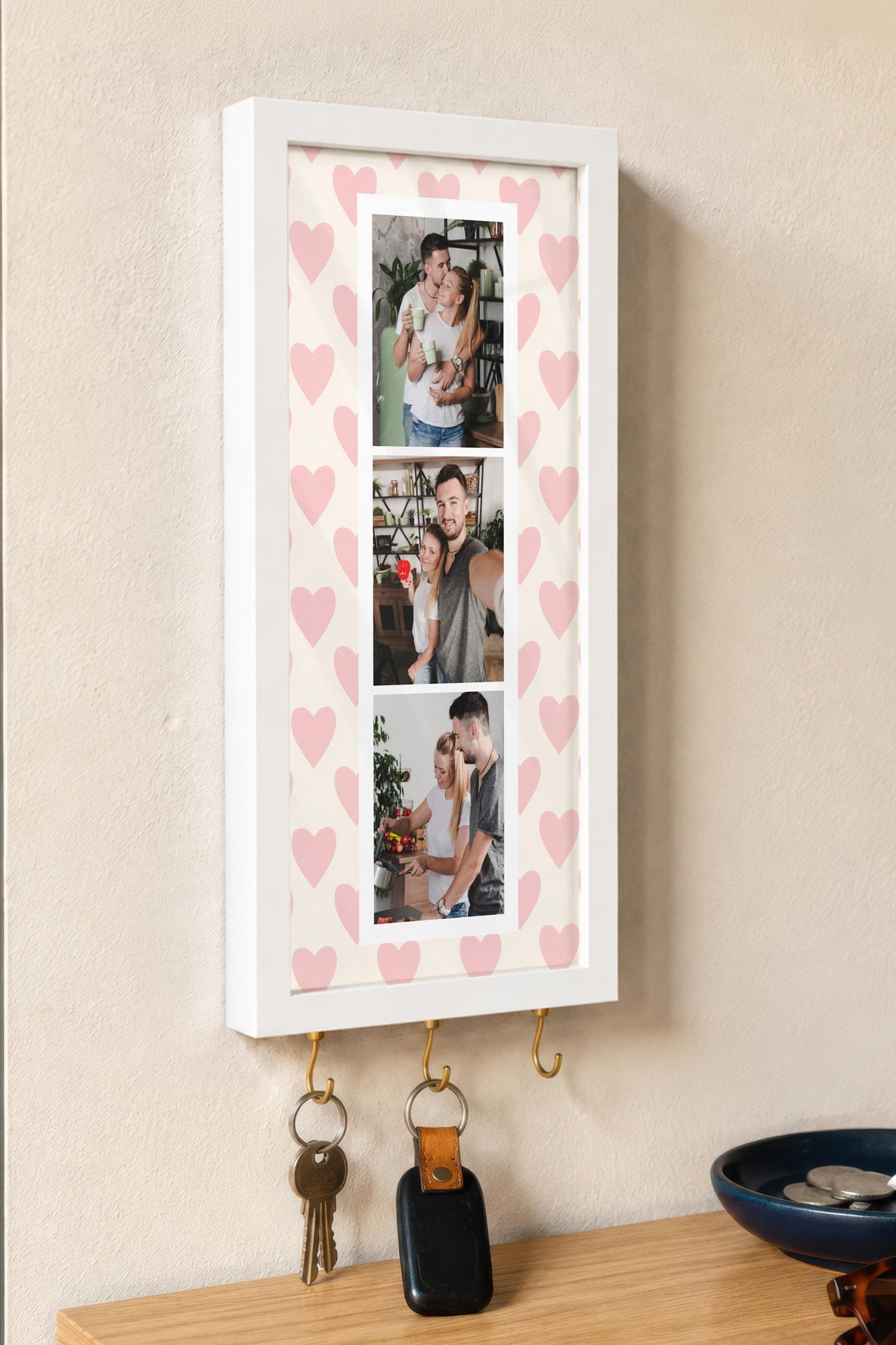 Kişiye Özel Tablo Anahtarlık, Photobooth Stili Beyaz Fotoğraf Çerçevesi, Vintage Duvar Dekoru
