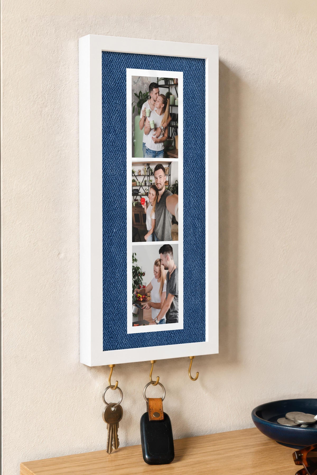 Kişiye Özel Tablo Anahtarlık, Photobooth Stili Beyaz Fotoğraf Çerçevesi, Vintage Duvar Dekoru