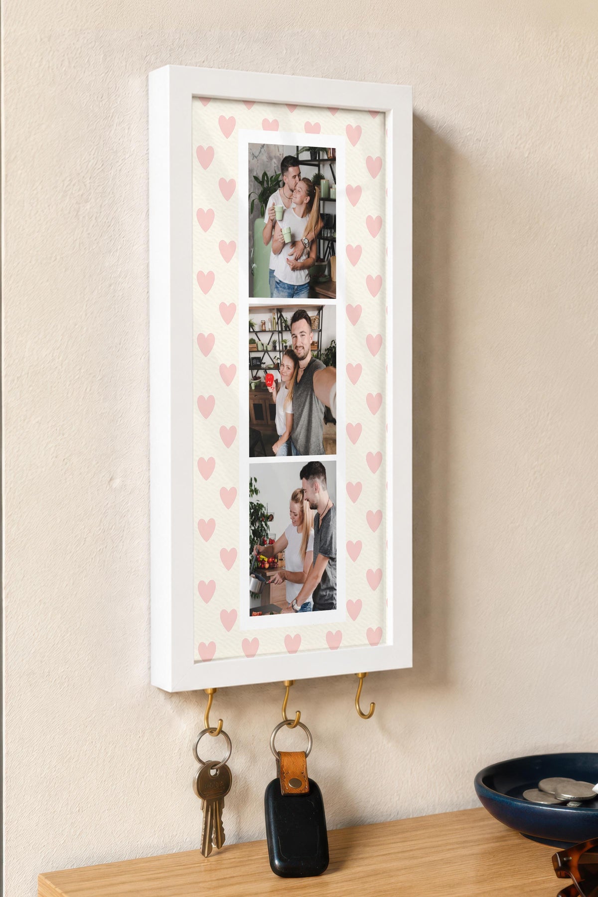 Kişiye Özel Tablo Anahtarlık, Photobooth Stili Beyaz Fotoğraf Çerçevesi, Vintage Duvar Dekoru