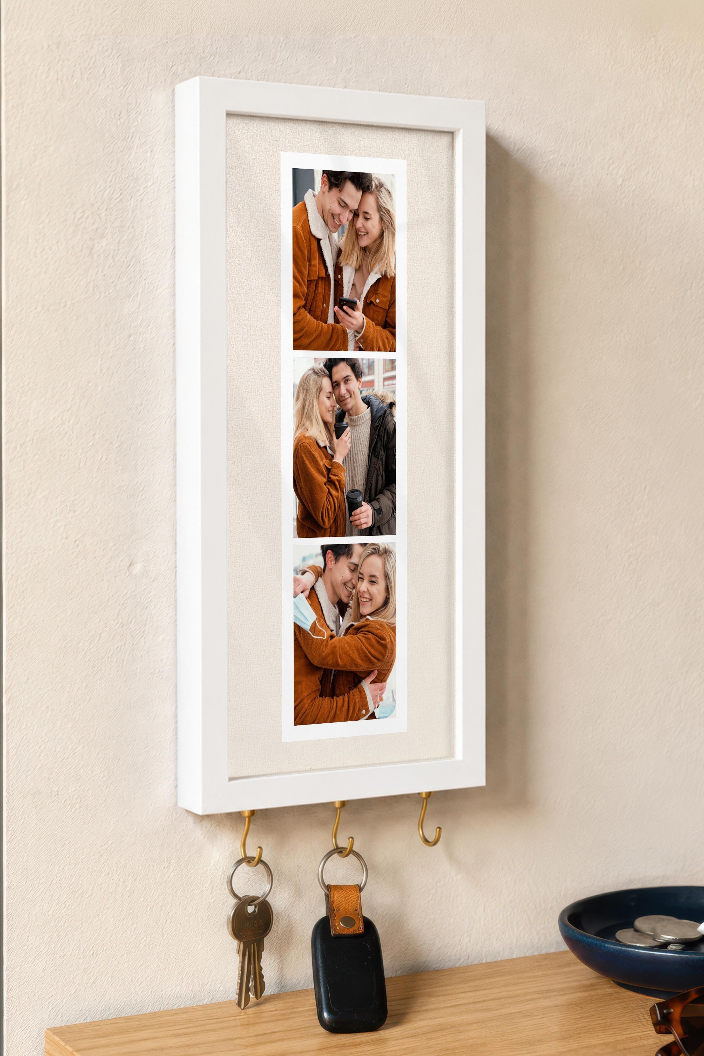Kişiye Özel Tablo Anahtarlık, Photobooth Stili Beyaz Fotoğraf Çerçevesi, Vintage Duvar Dekoru