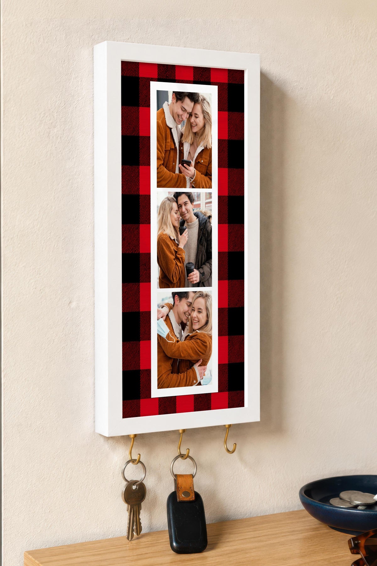 Kişiye Özel Tablo Anahtarlık, Photobooth Stili Beyaz Fotoğraf Çerçevesi, Vintage Duvar Dekoru