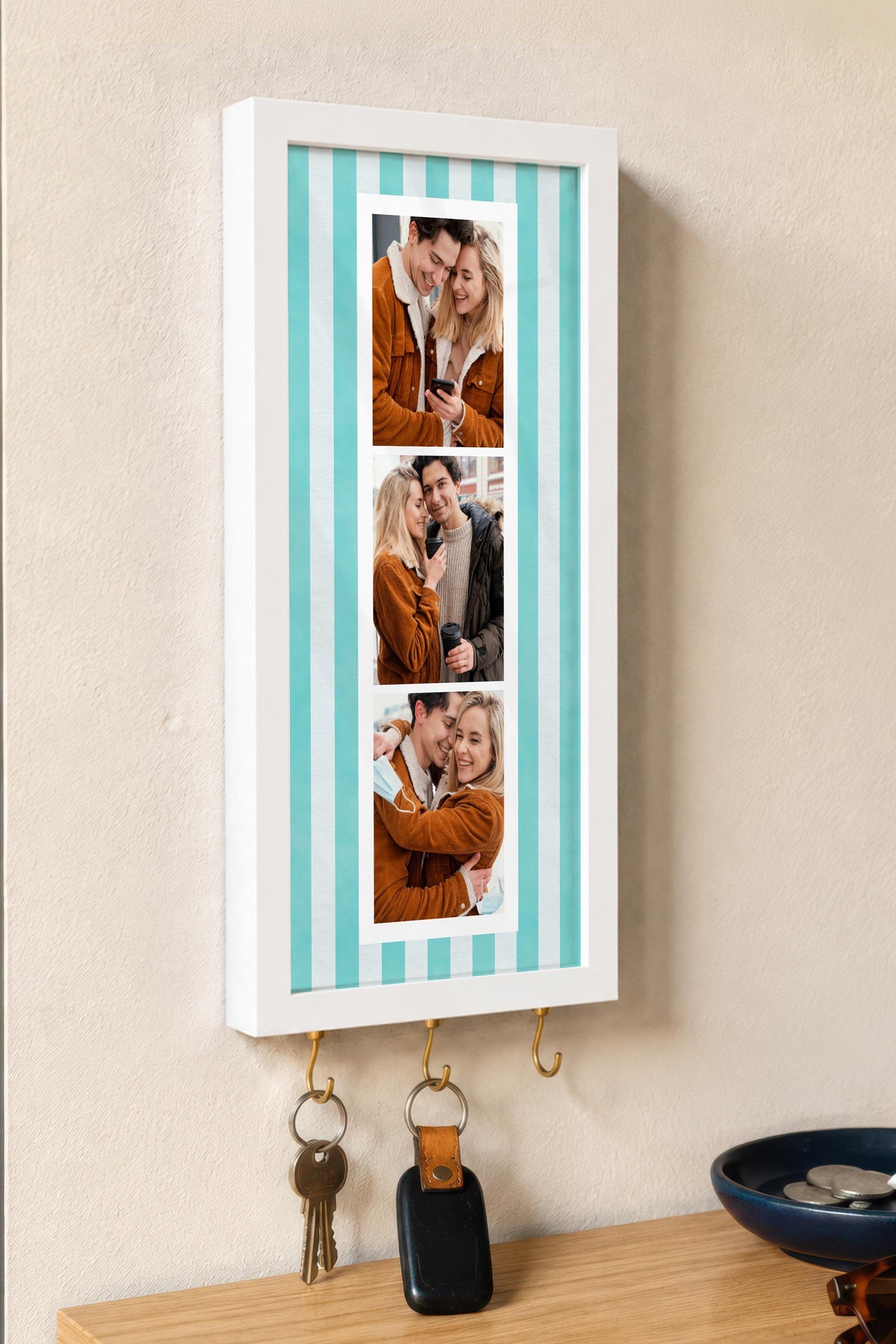 Kişiye Özel Tablo Anahtarlık, Photobooth Stili Beyaz Fotoğraf Çerçevesi, Vintage Duvar Dekoru