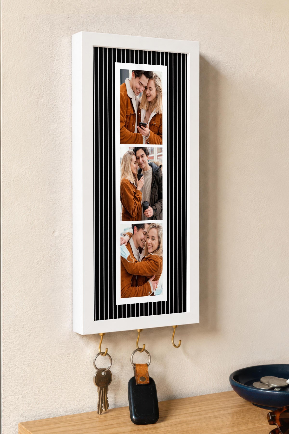 Kişiye Özel Tablo Anahtarlık, Photobooth Stili Beyaz Fotoğraf Çerçevesi, Vintage Duvar Dekoru