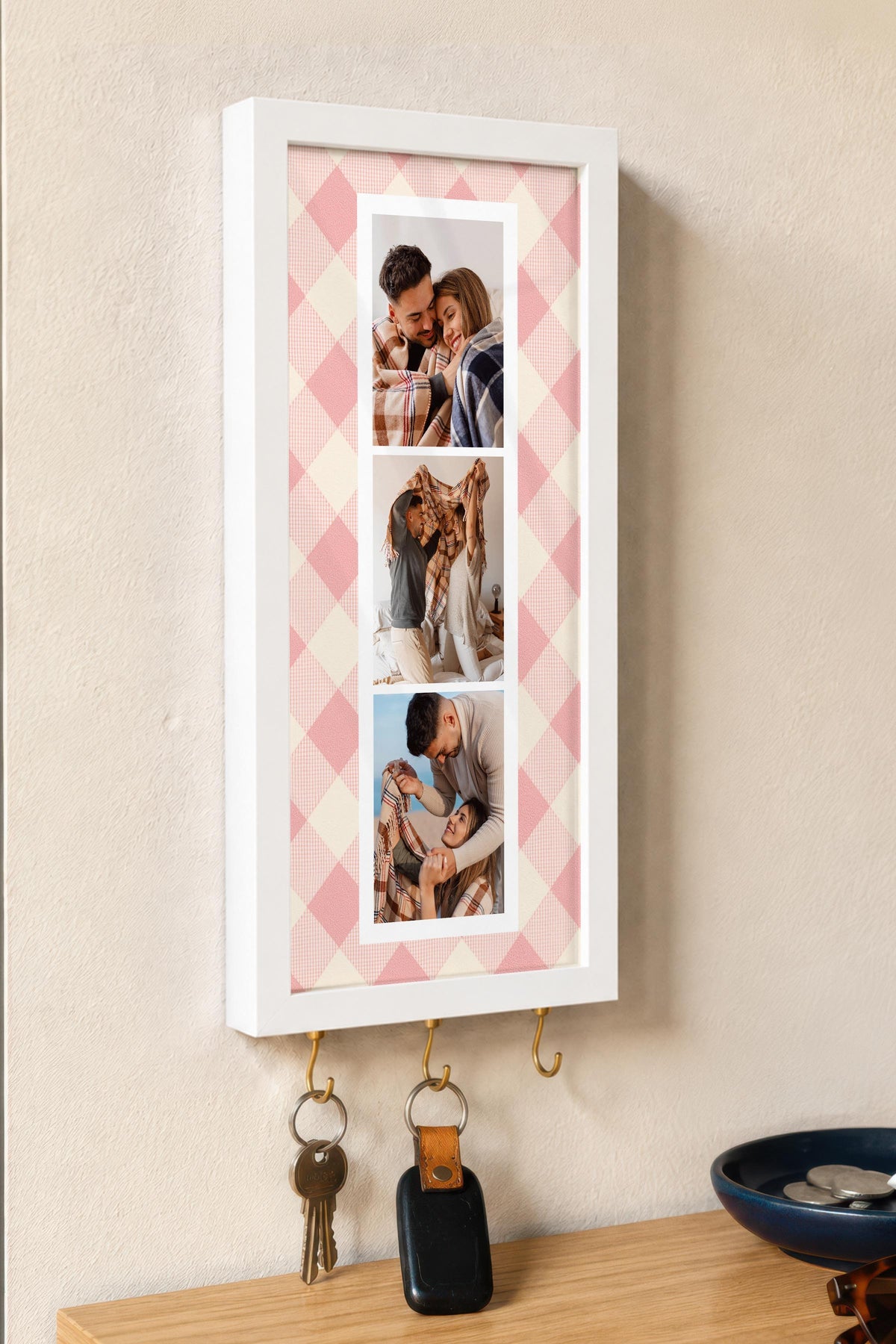 Kişiye Özel Tablo Anahtarlık, Photobooth Stili Beyaz Fotoğraf Çerçevesi, Vintage Duvar Dekoru
