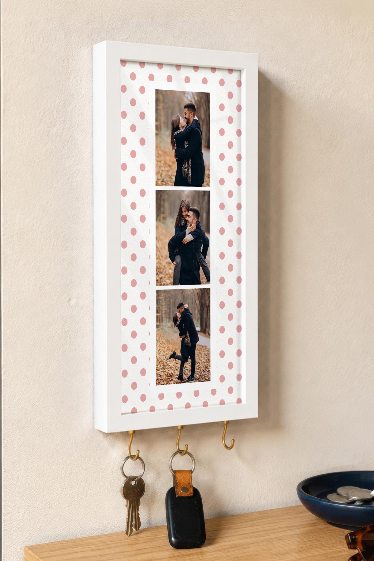 Kişiye Özel Tablo Anahtarlık, Photobooth Stili Beyaz Fotoğraf Çerçevesi, Vintage Duvar Dekoru