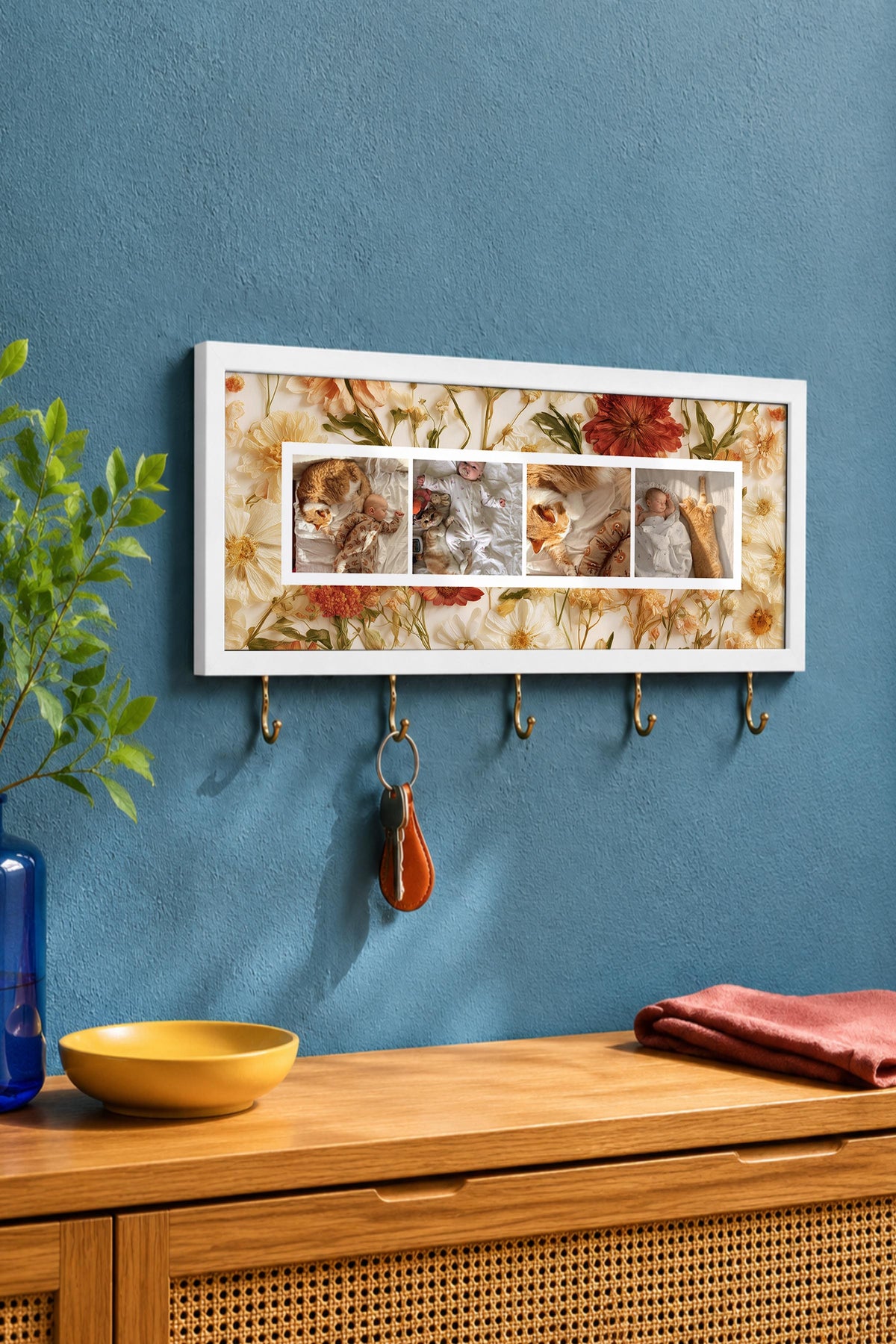 Kişiye Özel Tablo Anahtarlık, Photobooth Stili Beyaz Fotoğraf Çerçevesi, Vintage Duvar Dekoru