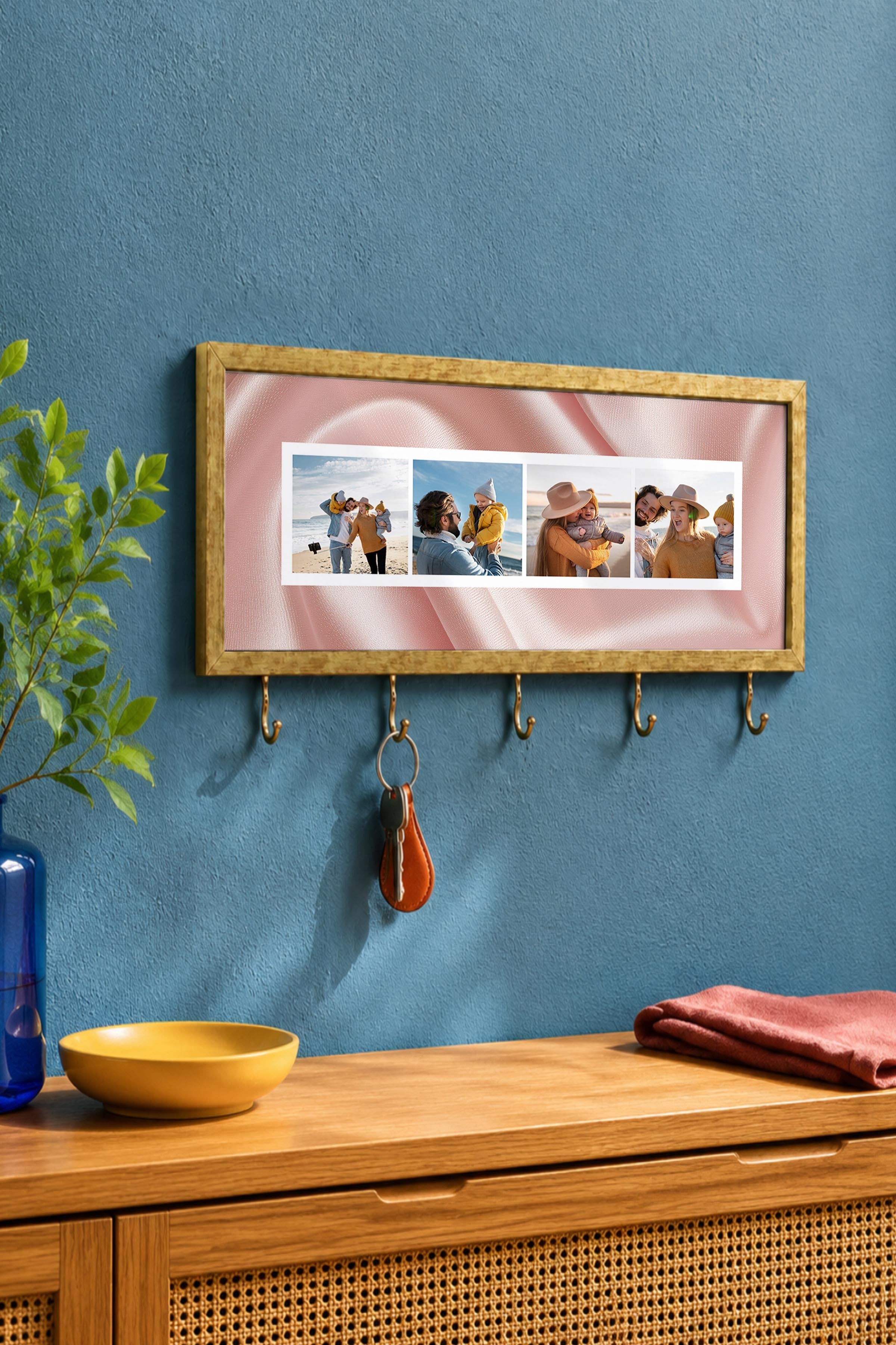 Kişiye Özel Tablo Anahtarlık, Photobooth Stili Gold Fotoğraf Çerçevesi, Vintage Duvar Dekoru
