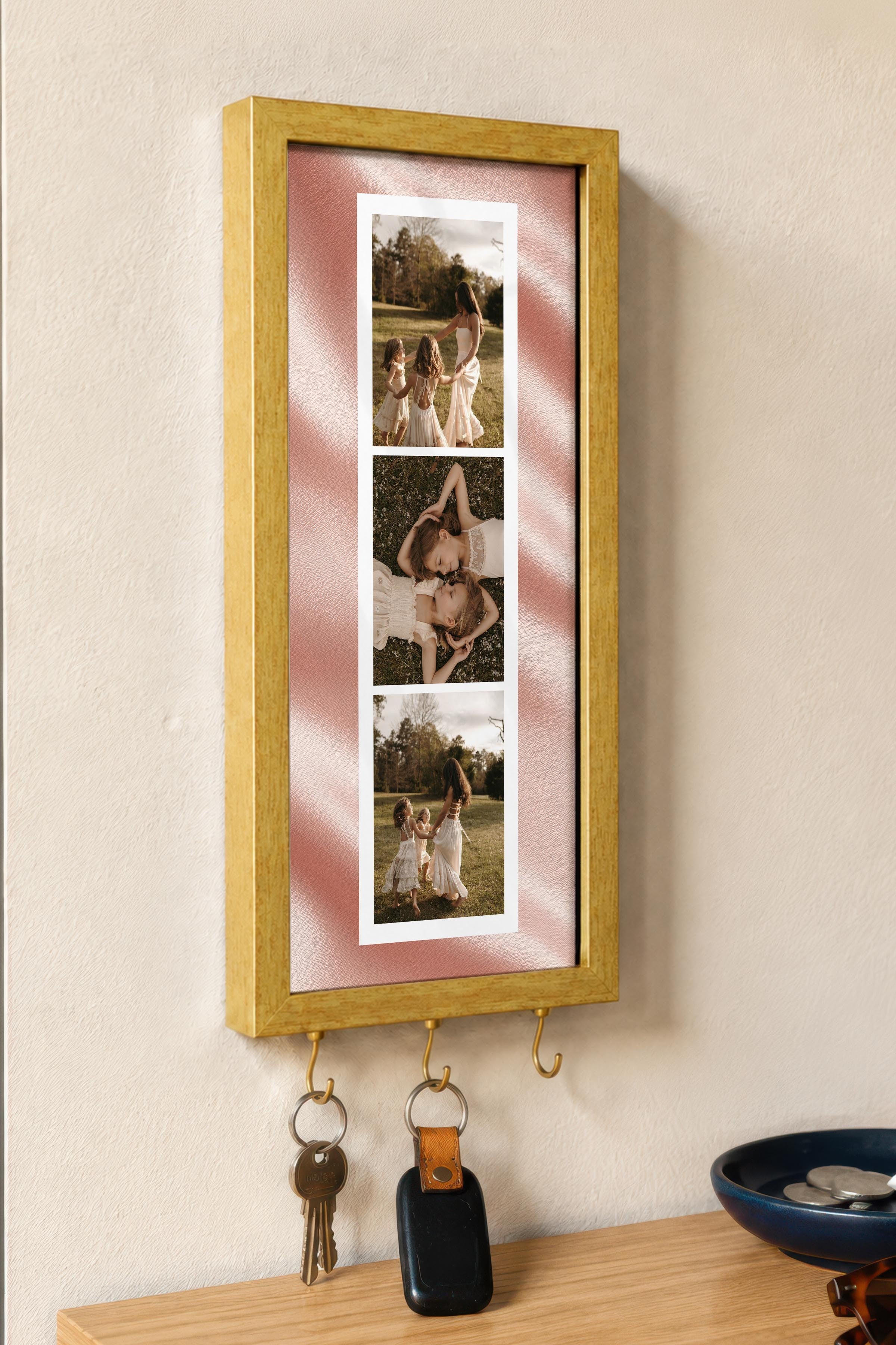 Kişiye Özel Tablo Anahtarlık, Photobooth Stili Gold Fotoğraf Çerçevesi, Vintage Duvar Dekoru