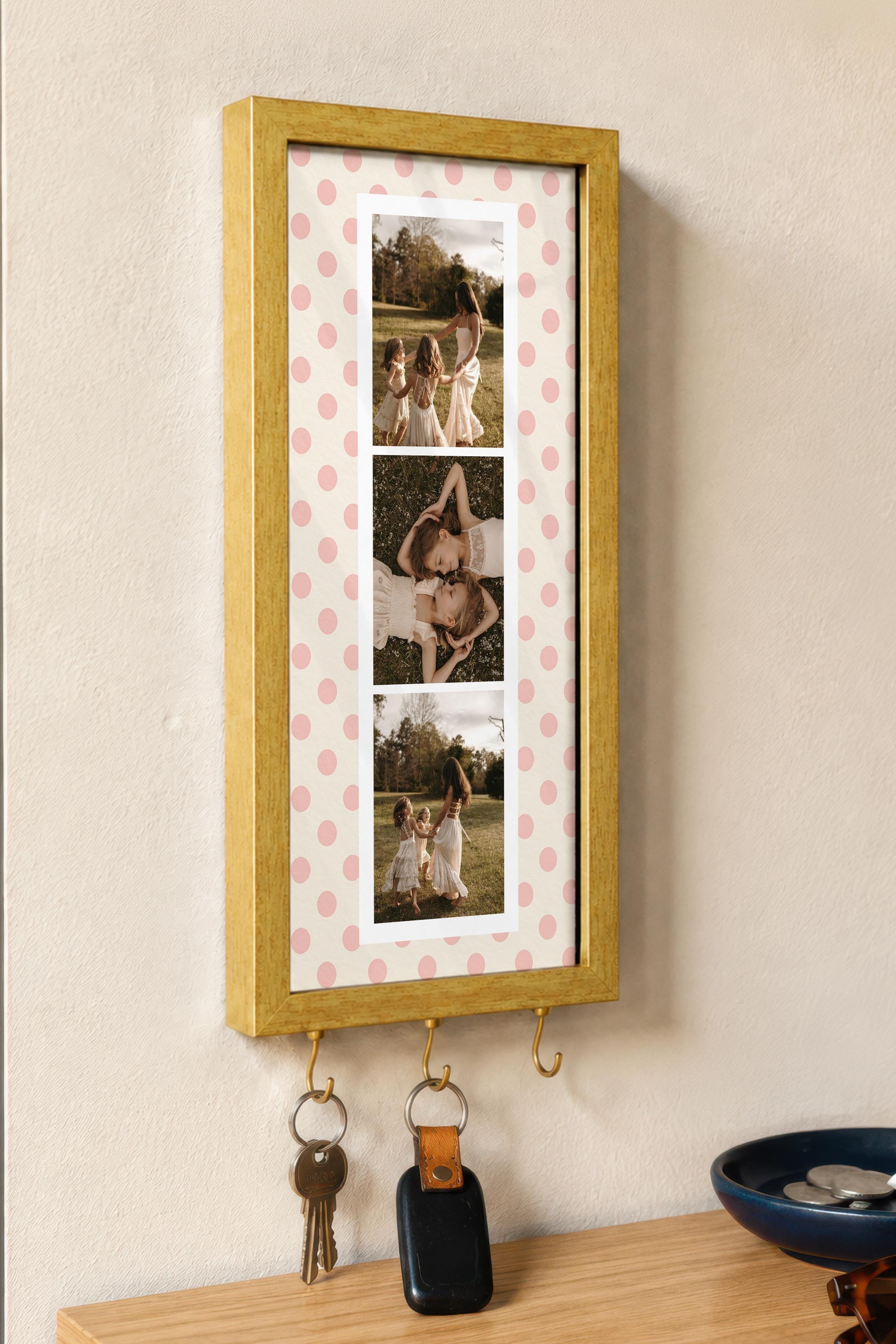 Kişiye Özel Tablo Anahtarlık, Photobooth Stili Gold Fotoğraf Çerçevesi, Vintage Duvar Dekoru