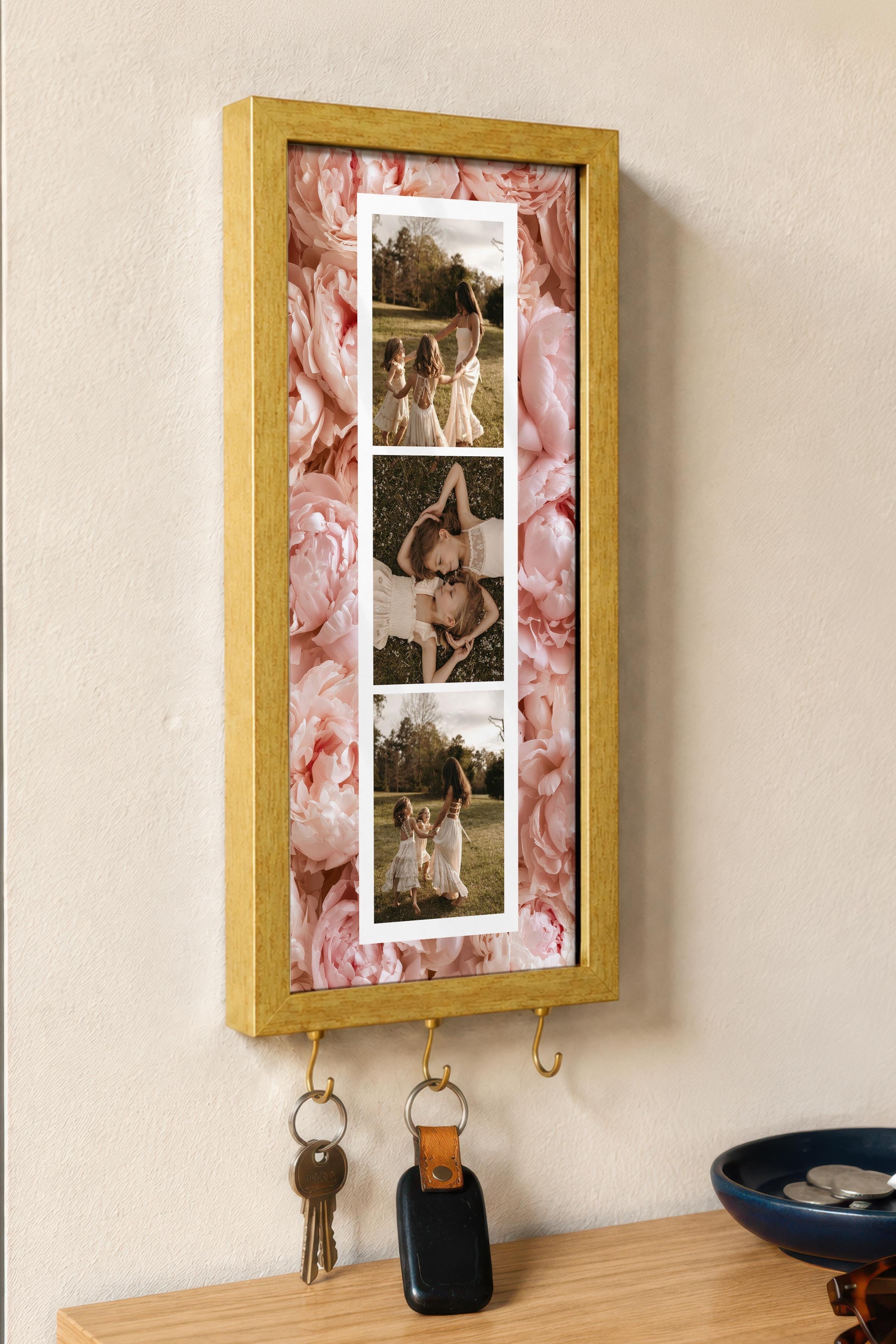 Kişiye Özel Tablo Anahtarlık, Photobooth Stili Gold Fotoğraf Çerçevesi, Vintage Duvar Dekoru