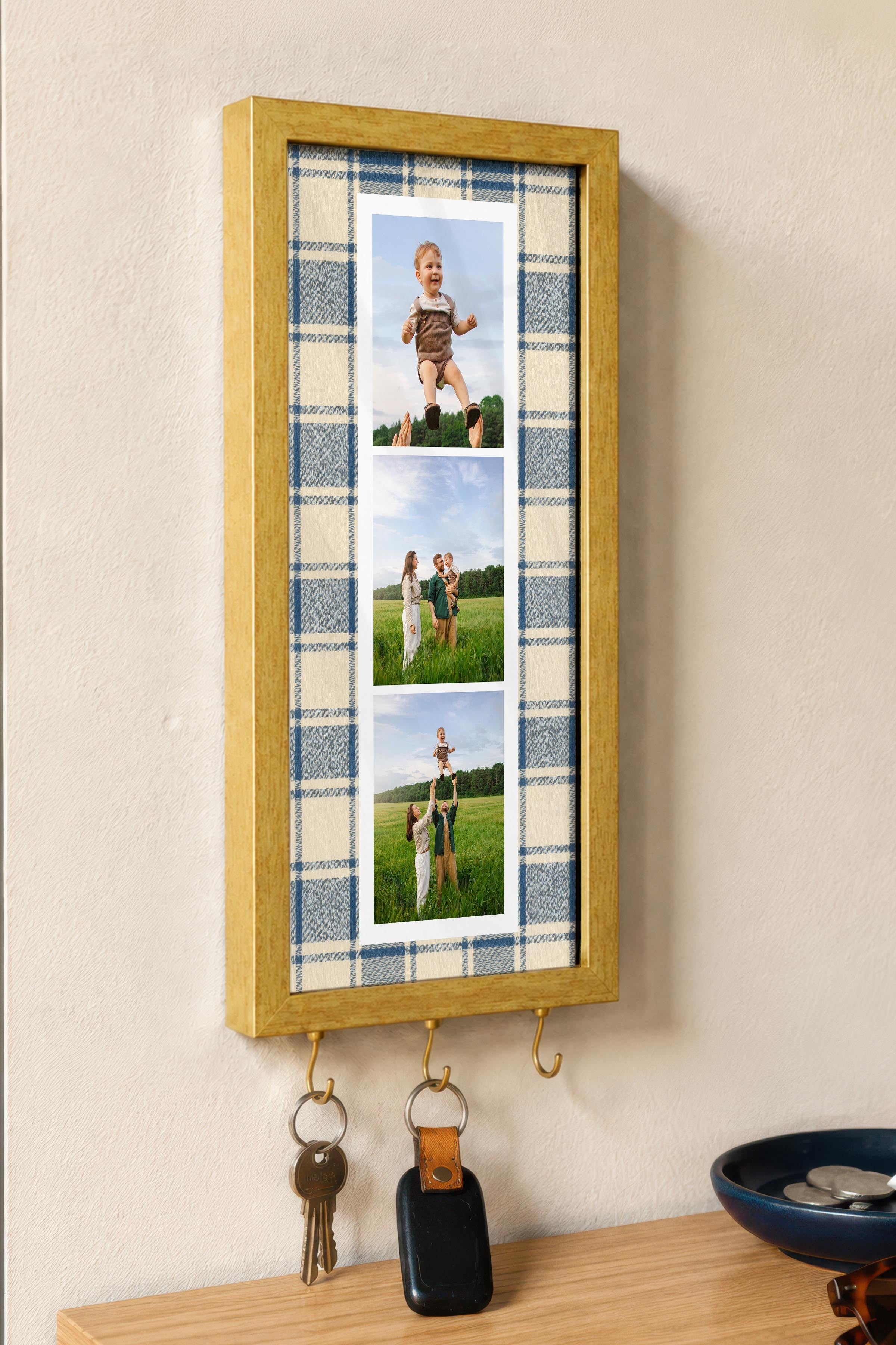 Kişiye Özel Tablo Anahtarlık, Photobooth Stili Gold Fotoğraf Çerçevesi, Vintage Duvar Dekoru