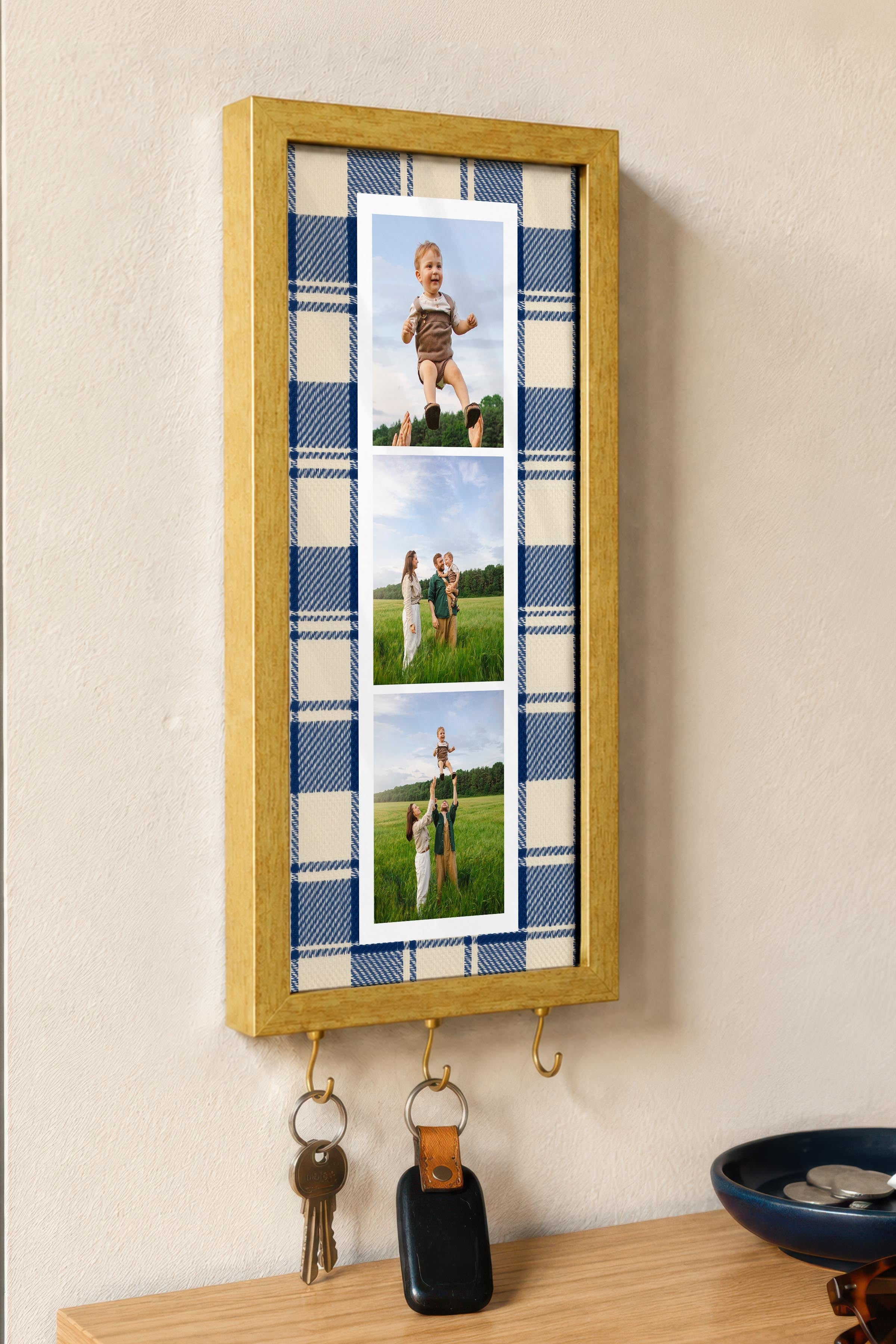Kişiye Özel Tablo Anahtarlık, Photobooth Stili Gold Fotoğraf Çerçevesi, Vintage Duvar Dekoru