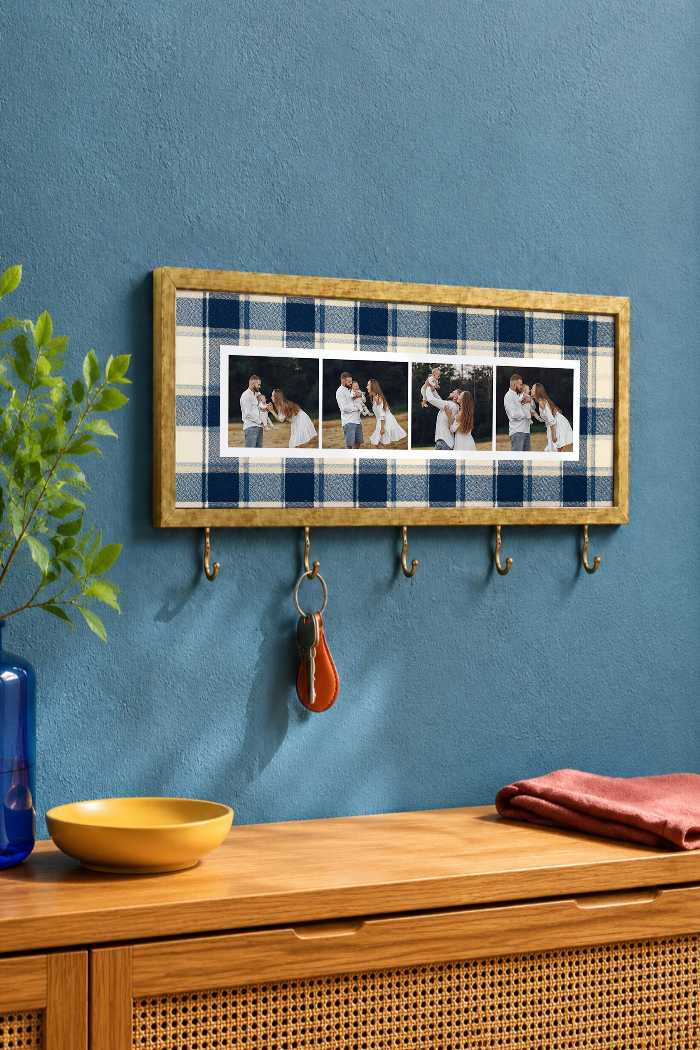 Kişiye Özel Tablo Anahtarlık, Photobooth Stili Gold Fotoğraf Çerçevesi, Vintage Duvar Dekoru