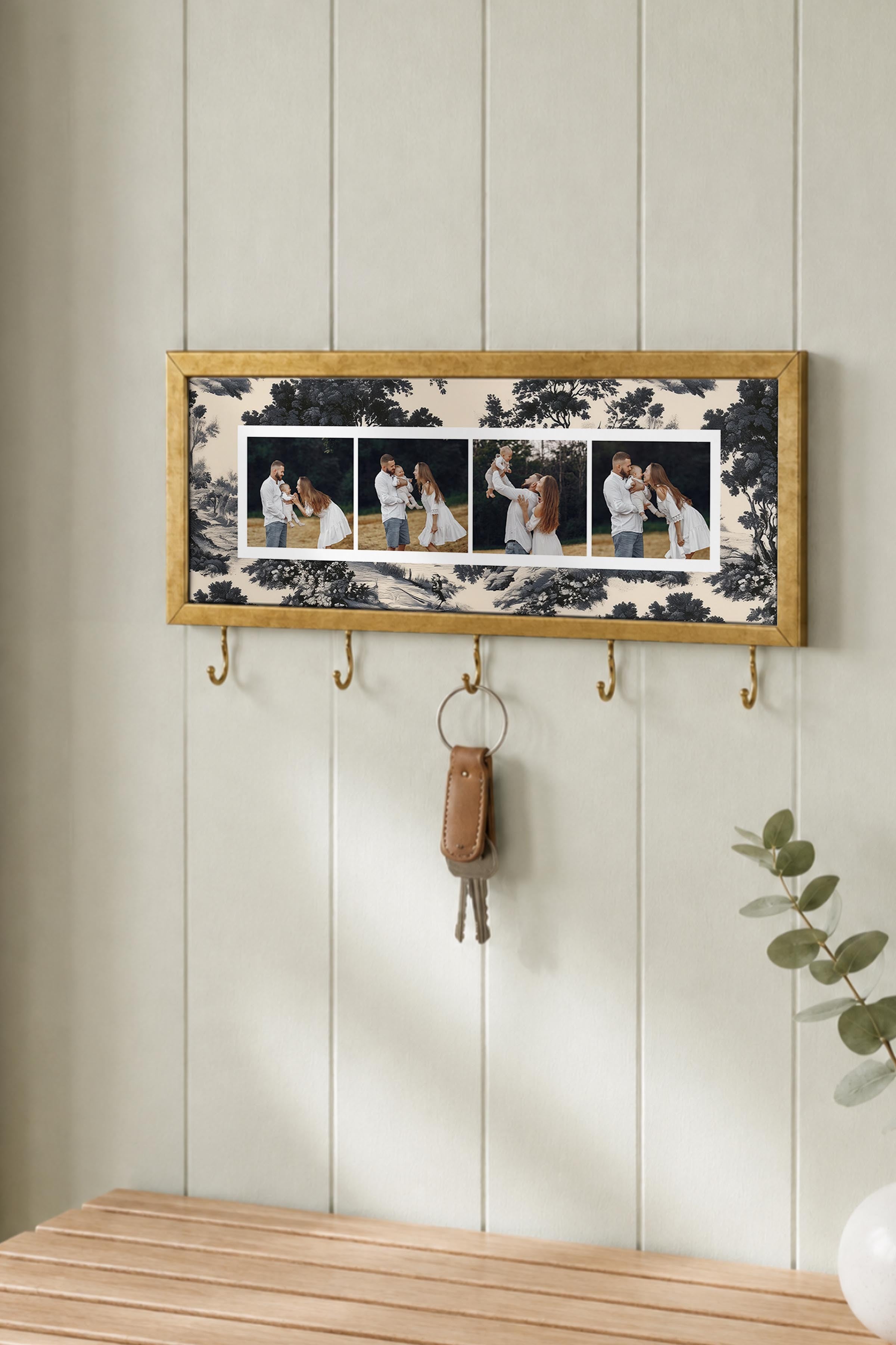 Kişiye Özel Tablo Anahtarlık, Photobooth Stili Gold Fotoğraf Çerçevesi, Vintage Duvar Dekoru