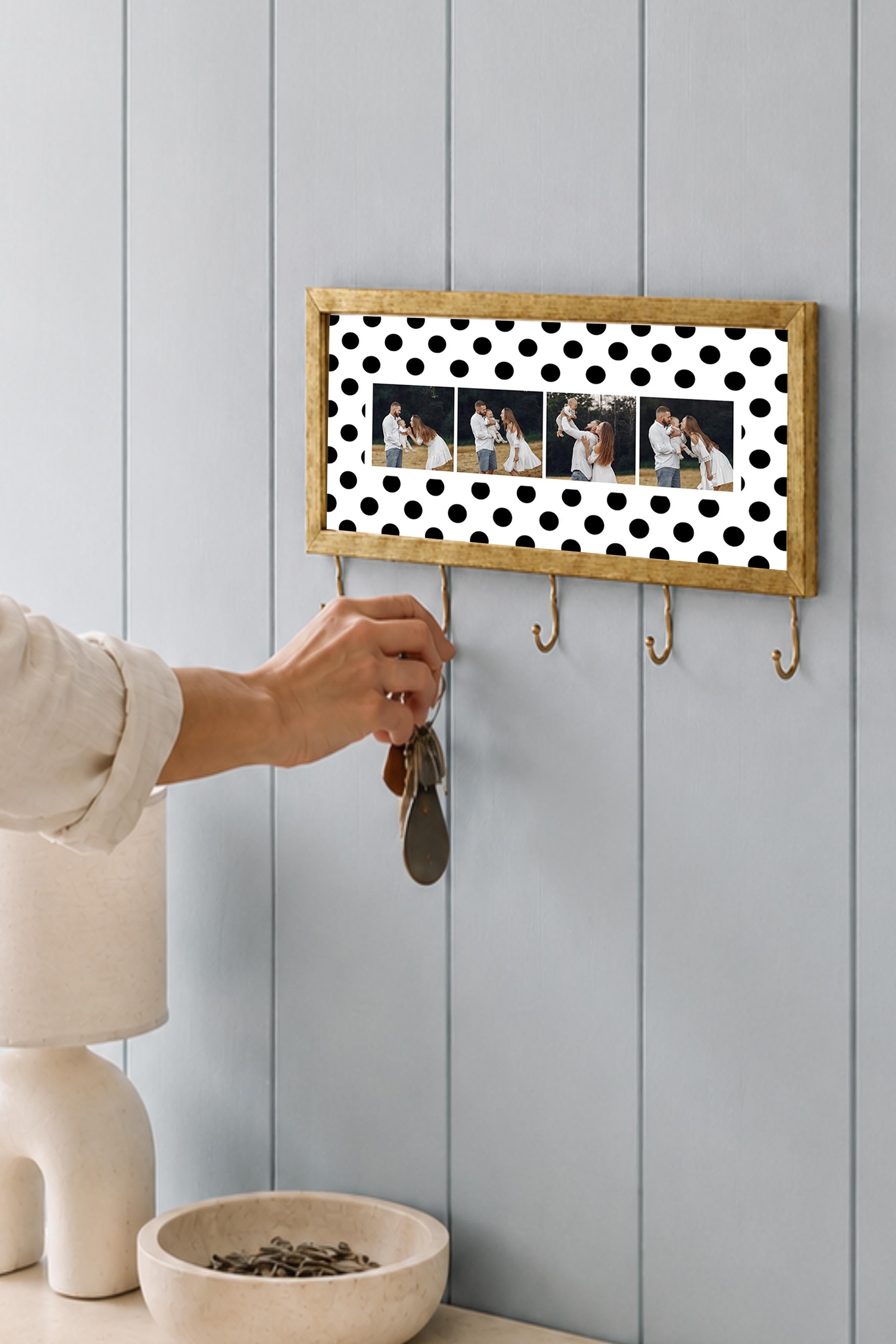 Kişiye Özel Tablo Anahtarlık, Photobooth Stili Gold Fotoğraf Çerçevesi, Vintage Duvar Dekoru