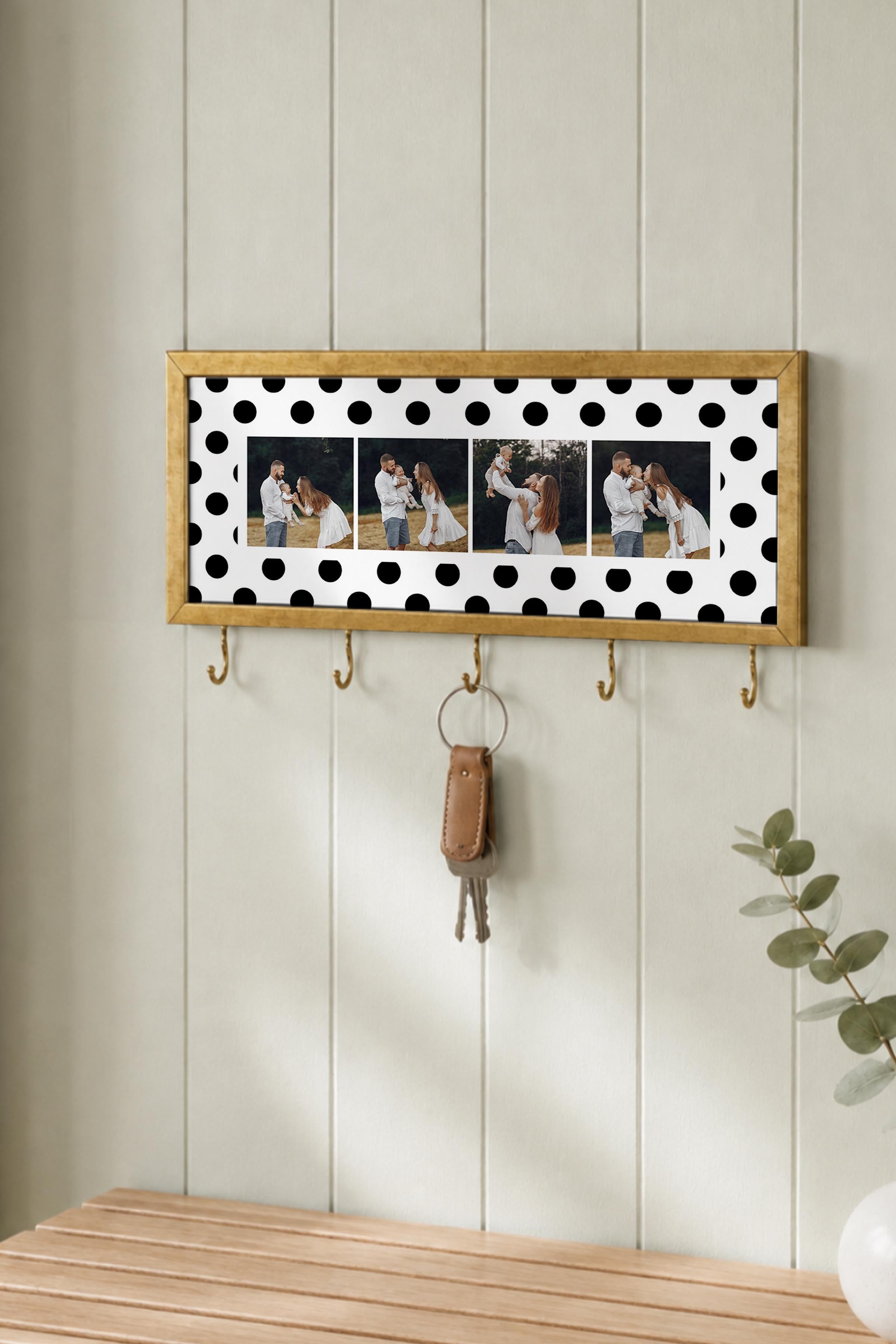 Kişiye Özel Tablo Anahtarlık, Photobooth Stili Gold Fotoğraf Çerçevesi, Vintage Duvar Dekoru
