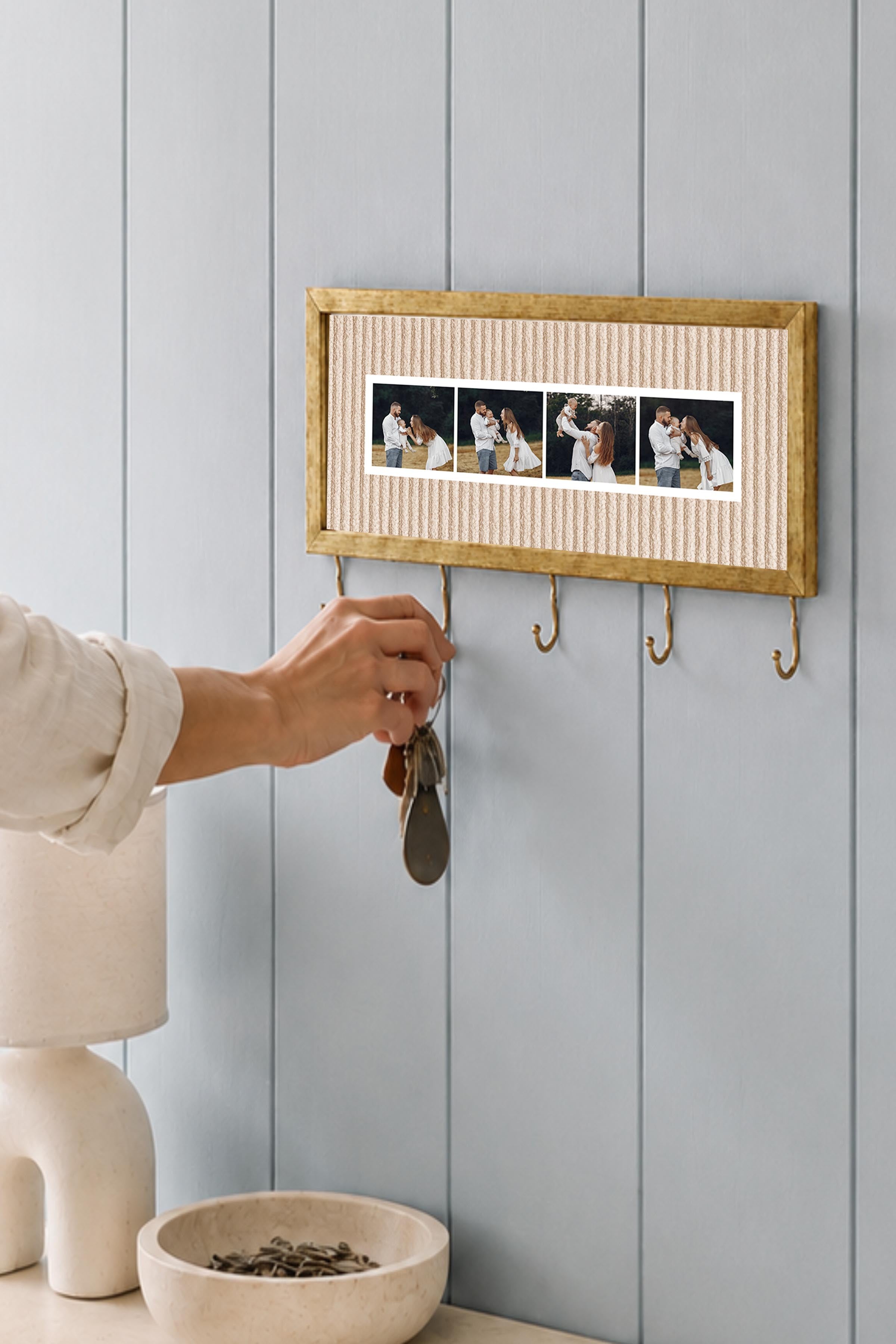 Kişiye Özel Tablo Anahtarlık, Photobooth Stili Gold Fotoğraf Çerçevesi, Vintage Duvar Dekoru