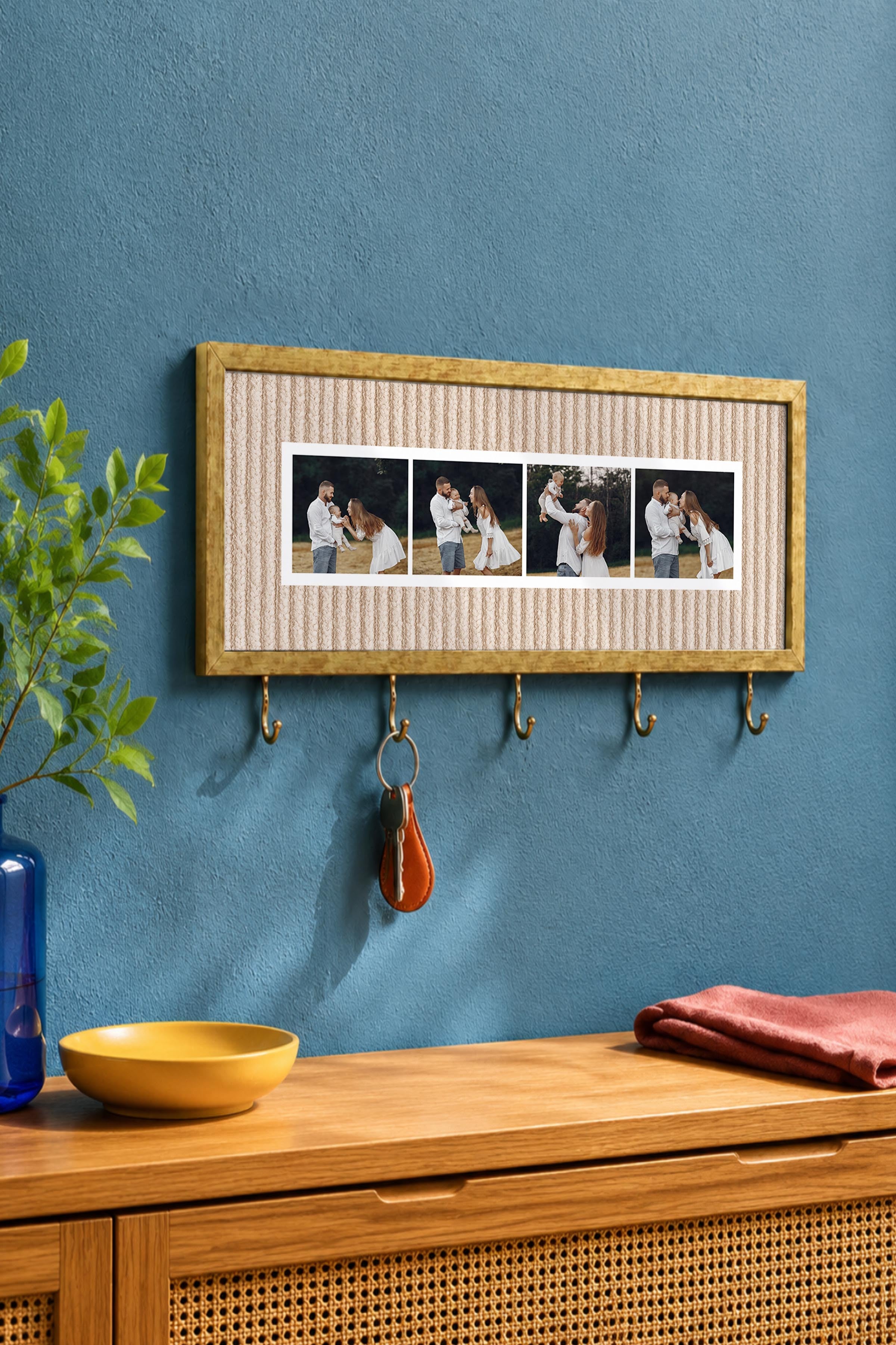 Kişiye Özel Tablo Anahtarlık, Photobooth Stili Gold Fotoğraf Çerçevesi, Vintage Duvar Dekoru