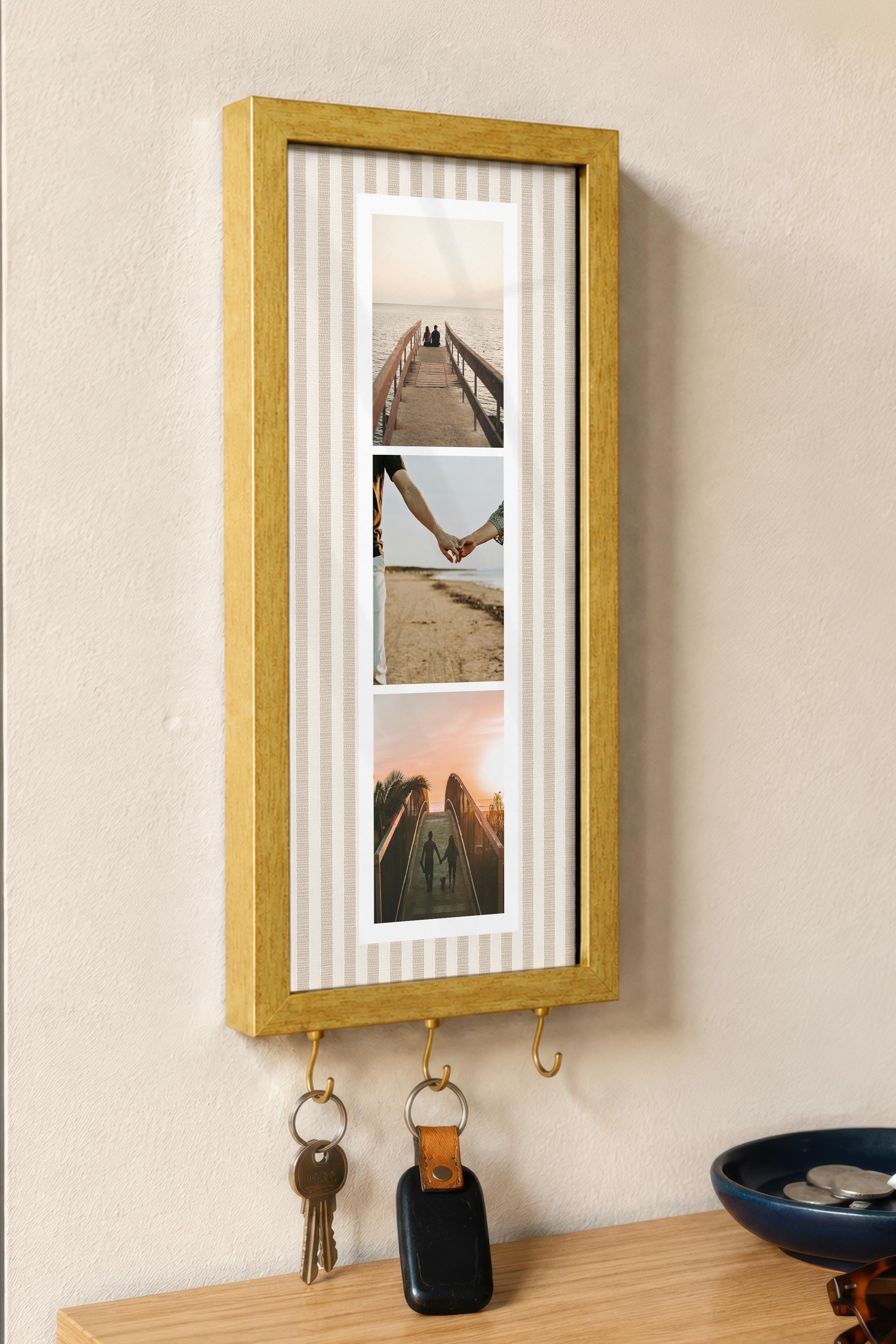 Kişiye Özel Tablo Anahtarlık, Photobooth Stili Gold Fotoğraf Çerçevesi, Vintage Duvar Dekoru