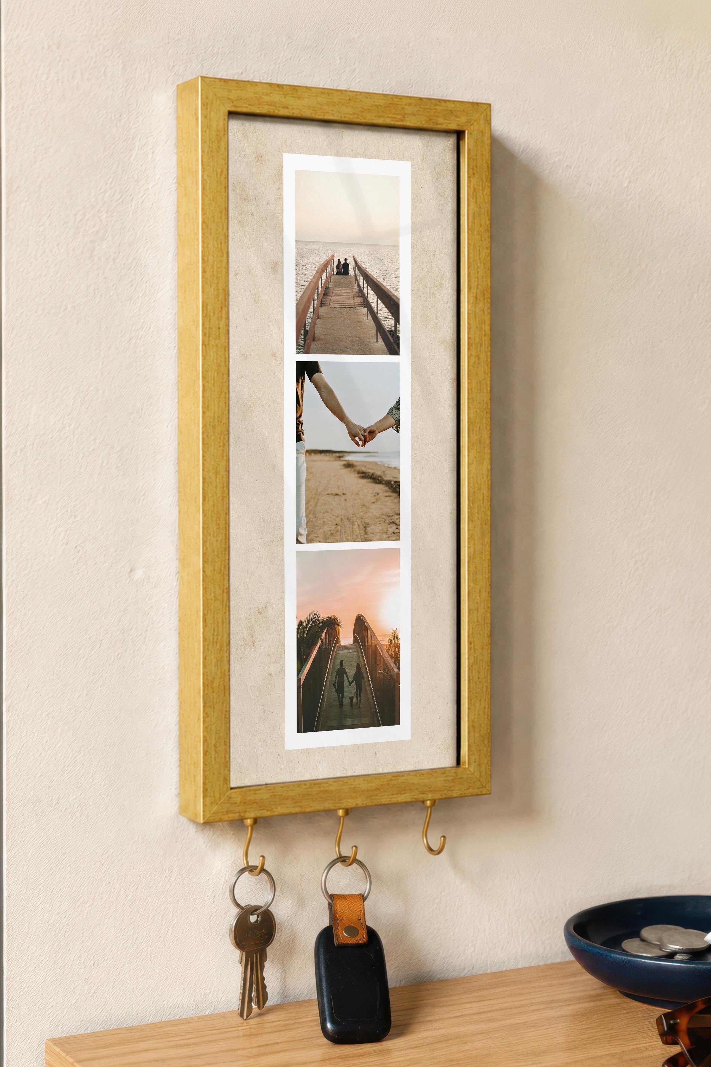Kişiye Özel Tablo Anahtarlık, Photobooth Stili Gold Fotoğraf Çerçevesi, Vintage Duvar Dekoru