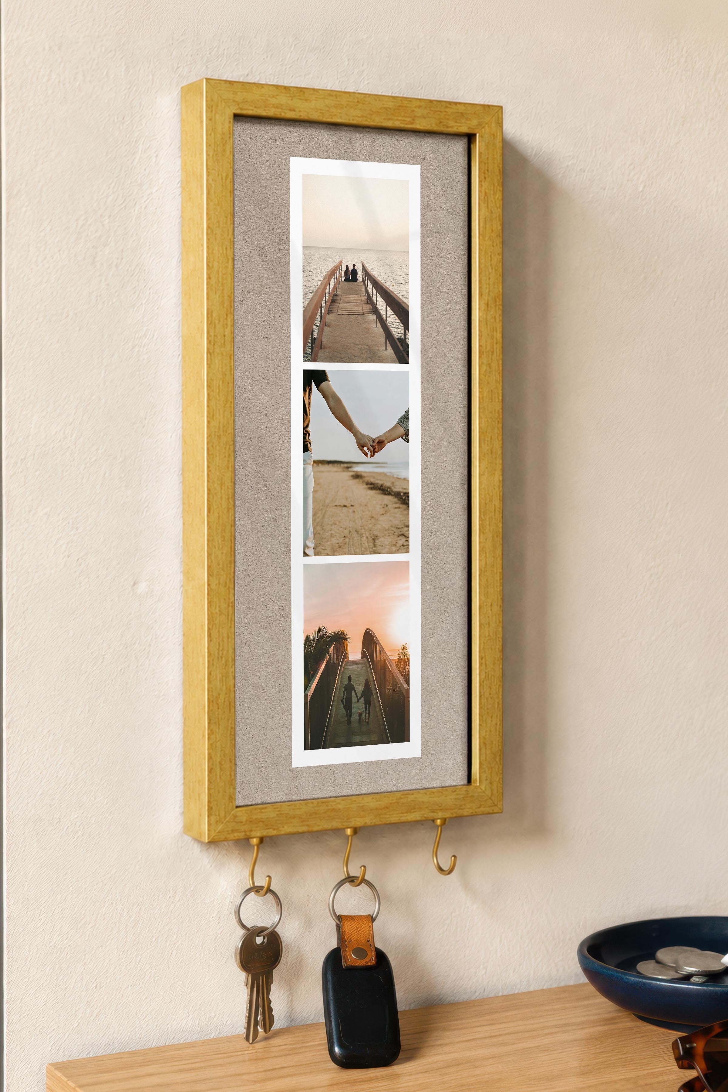 Kişiye Özel Tablo Anahtarlık, Photobooth Stili Gold Fotoğraf Çerçevesi, Vintage Duvar Dekoru