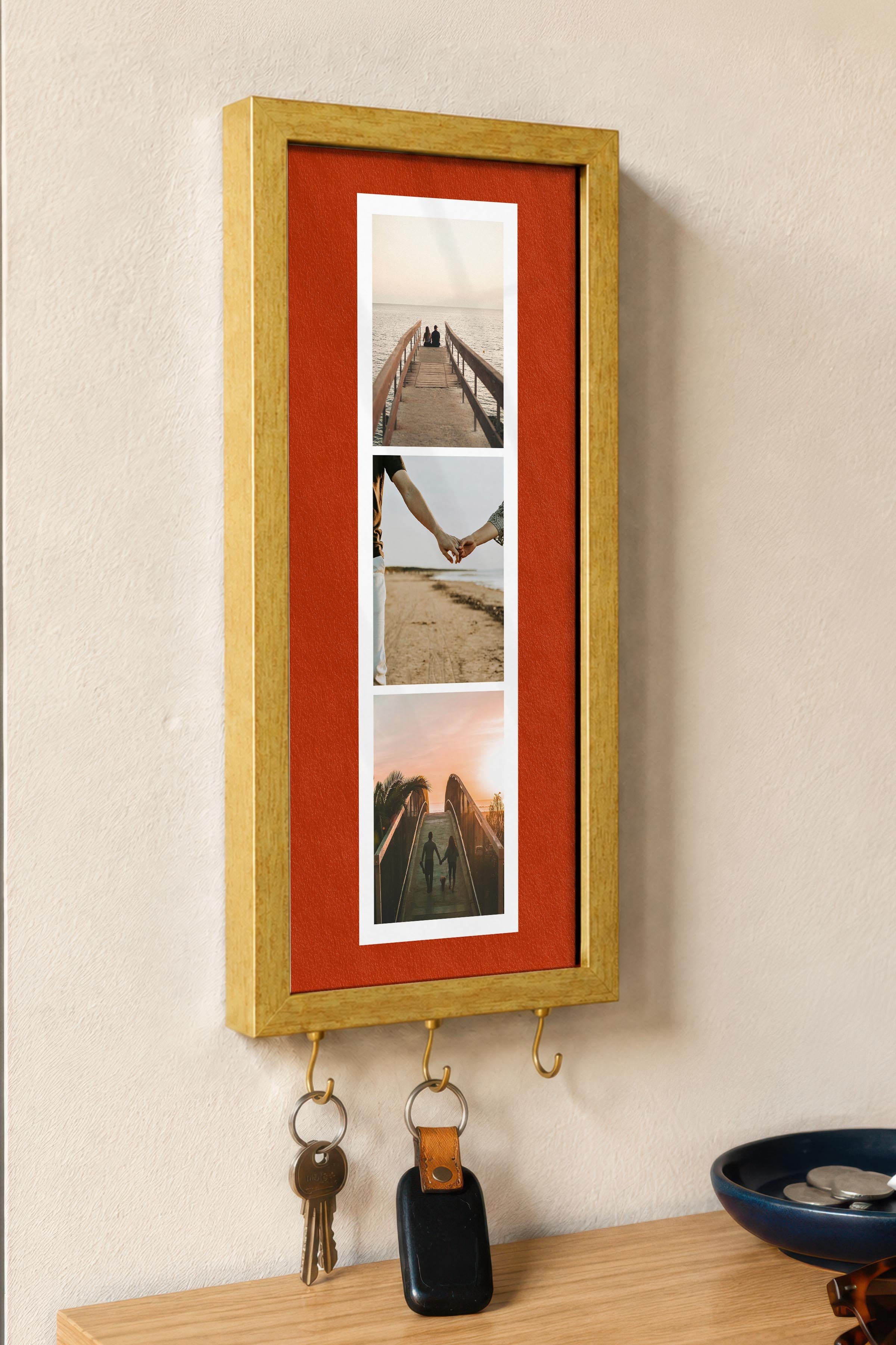 Kişiye Özel Tablo Anahtarlık, Photobooth Stili Gold Fotoğraf Çerçevesi, Vintage Duvar Dekoru