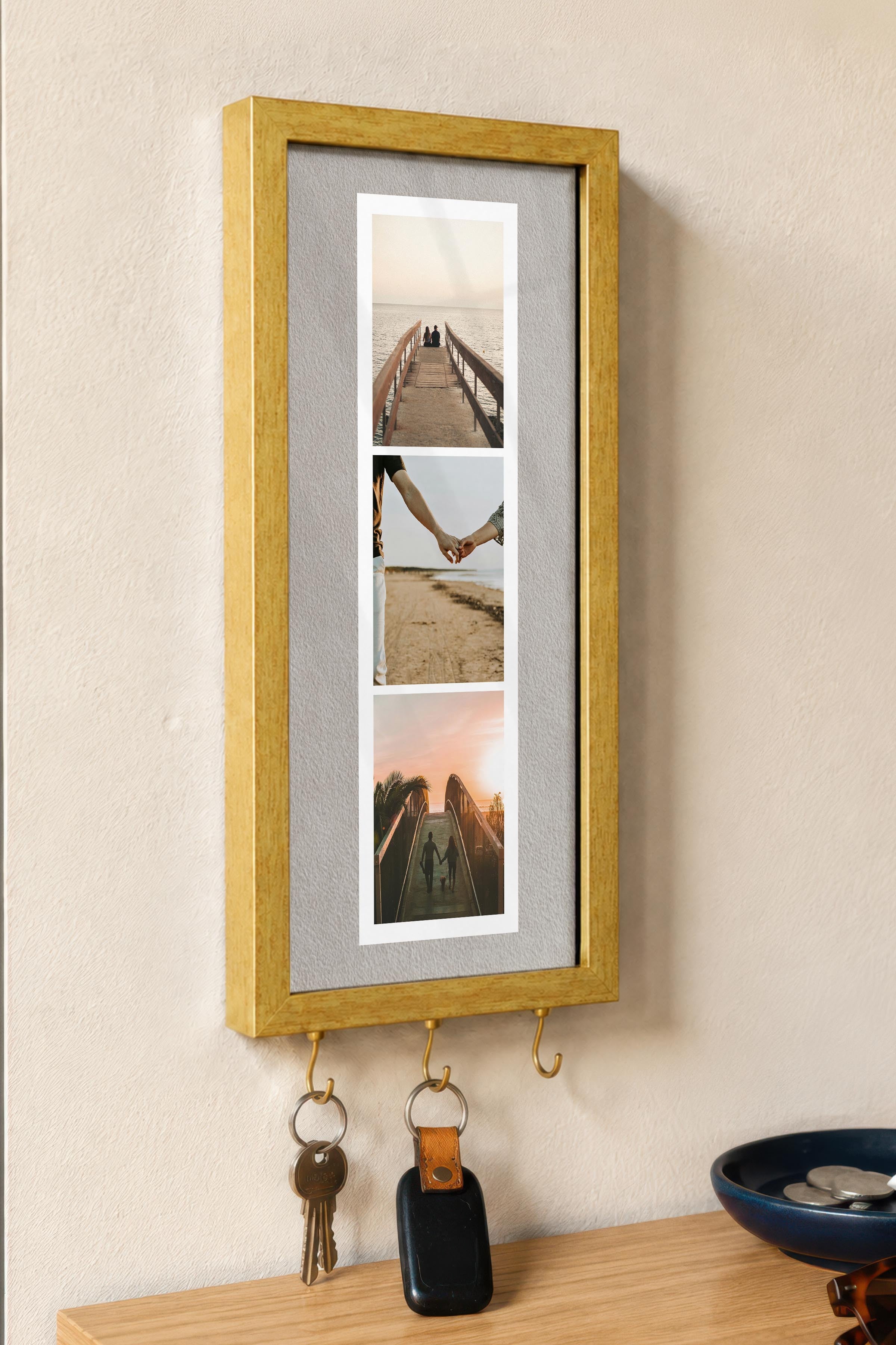 Kişiye Özel Tablo Anahtarlık, Photobooth Stili Gold Fotoğraf Çerçevesi, Vintage Duvar Dekoru