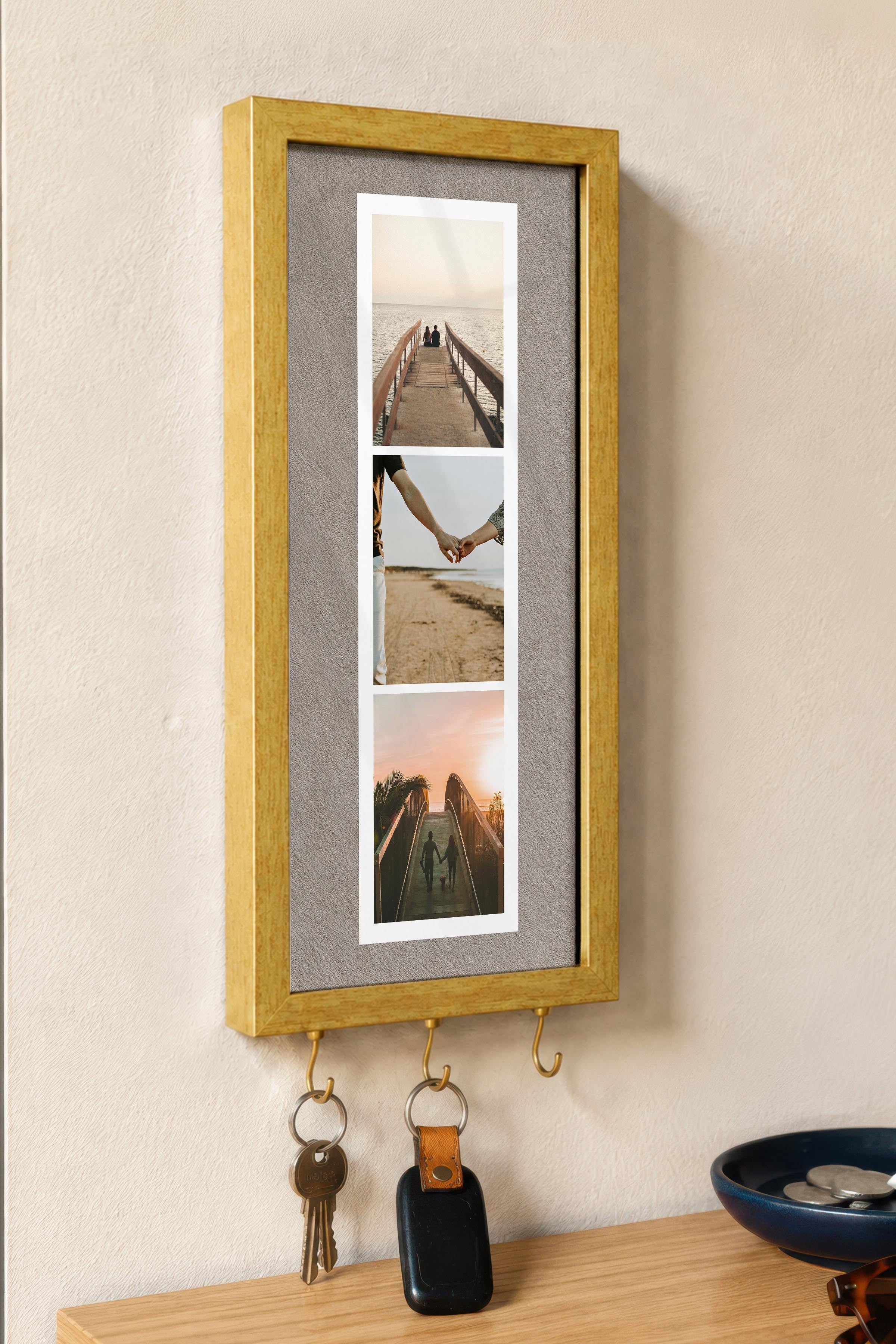 Kişiye Özel Tablo Anahtarlık, Photobooth Stili Gold Fotoğraf Çerçevesi, Vintage Duvar Dekoru