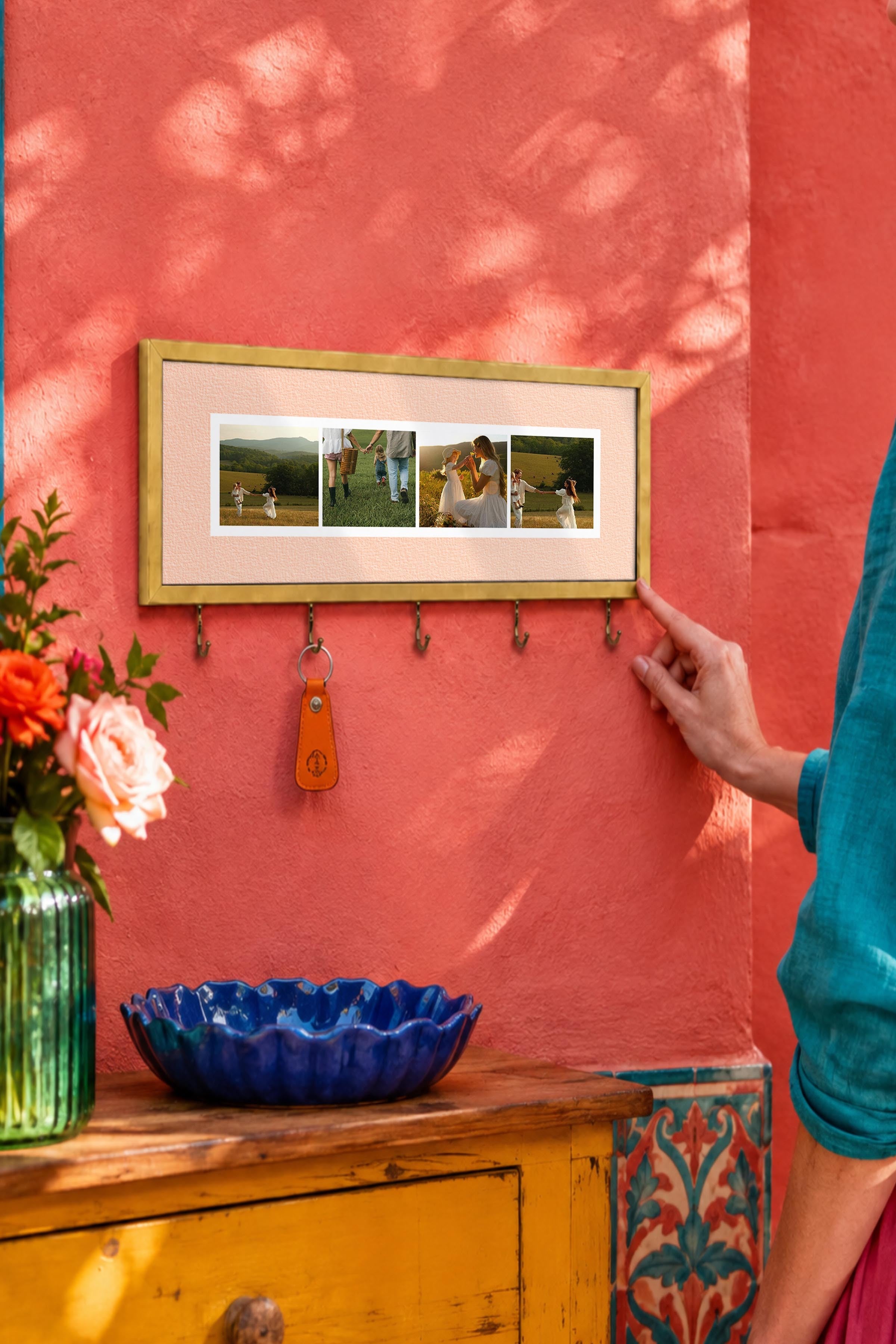 Kişiye Özel Tablo Anahtarlık, Photobooth Stili Gold Fotoğraf Çerçevesi, Vintage Duvar Dekoru