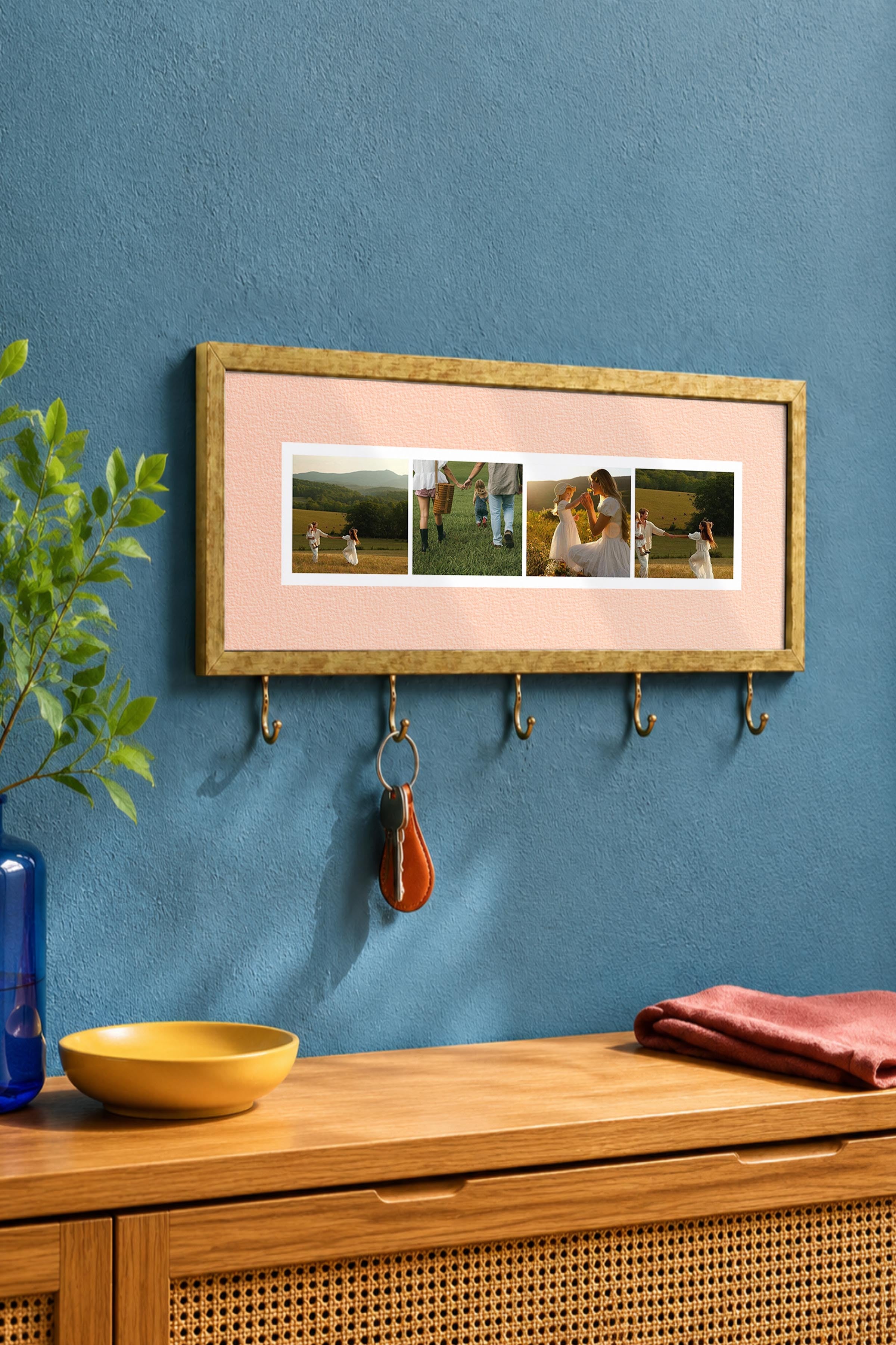 Kişiye Özel Tablo Anahtarlık, Photobooth Stili Gold Fotoğraf Çerçevesi, Vintage Duvar Dekoru