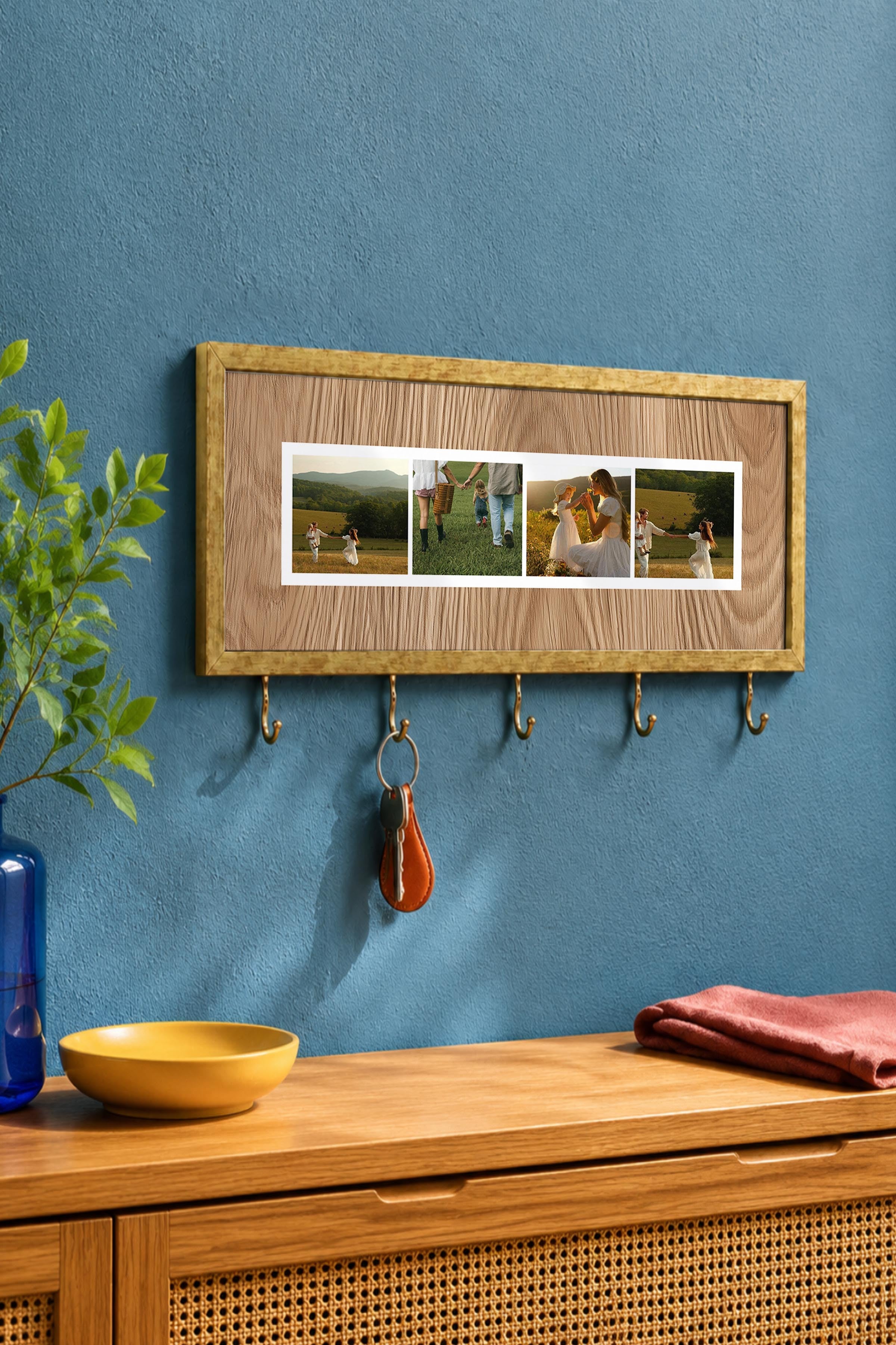 Kişiye Özel Tablo Anahtarlık, Photobooth Stili Gold Fotoğraf Çerçevesi, Vintage Duvar Dekoru