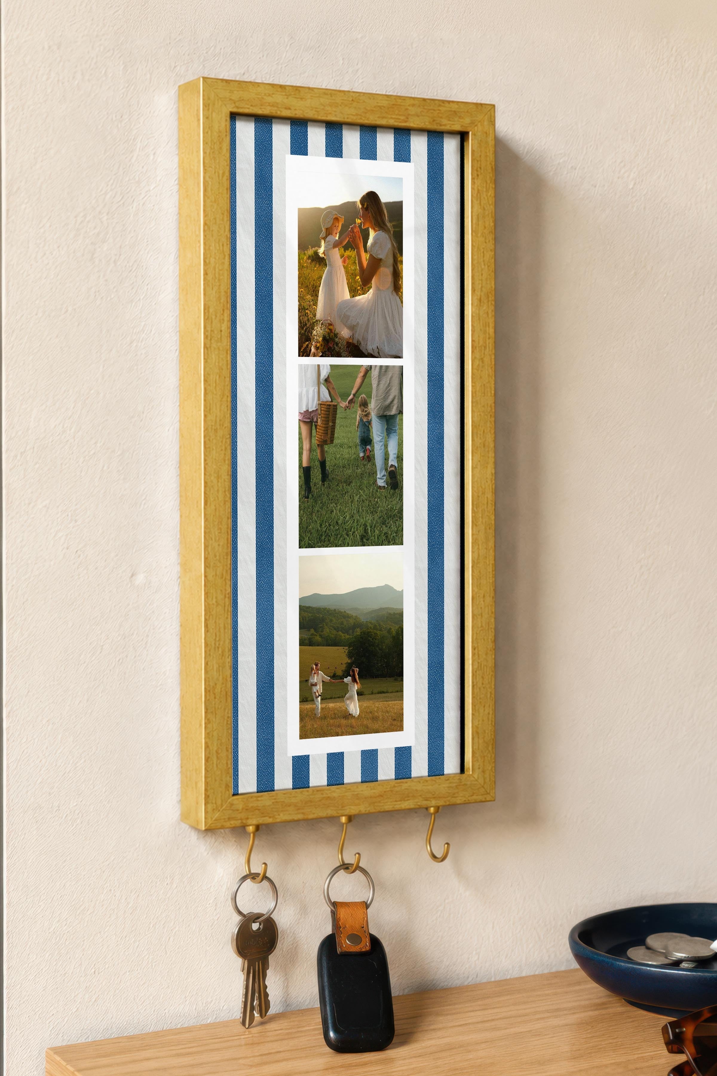 Kişiye Özel Tablo Anahtarlık, Photobooth Stili Gold Fotoğraf Çerçevesi, Vintage Duvar Dekoru