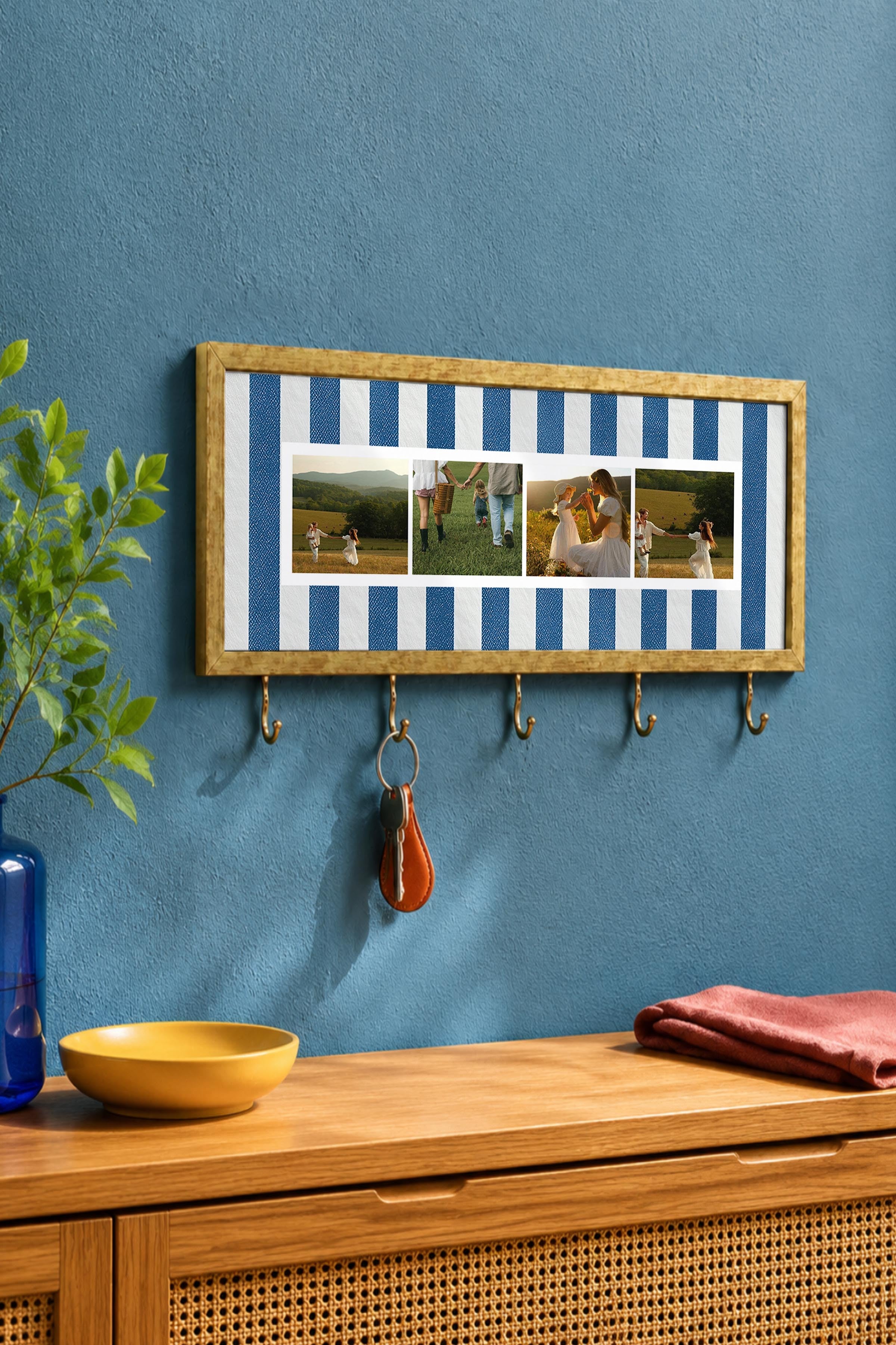 Kişiye Özel Tablo Anahtarlık, Photobooth Stili Gold Fotoğraf Çerçevesi, Vintage Duvar Dekoru