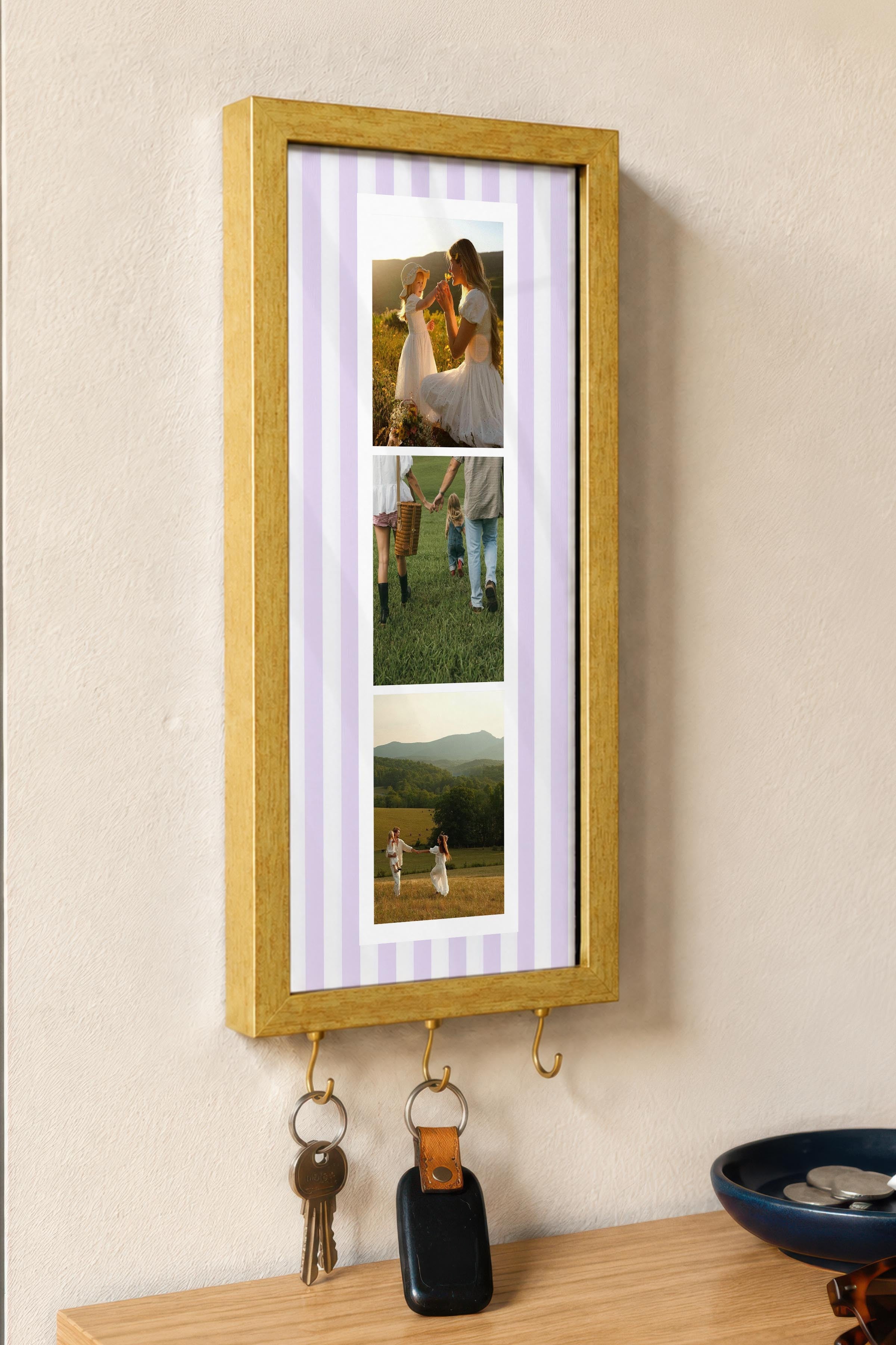 Kişiye Özel Tablo Anahtarlık, Photobooth Stili Gold Fotoğraf Çerçevesi, Vintage Duvar Dekoru