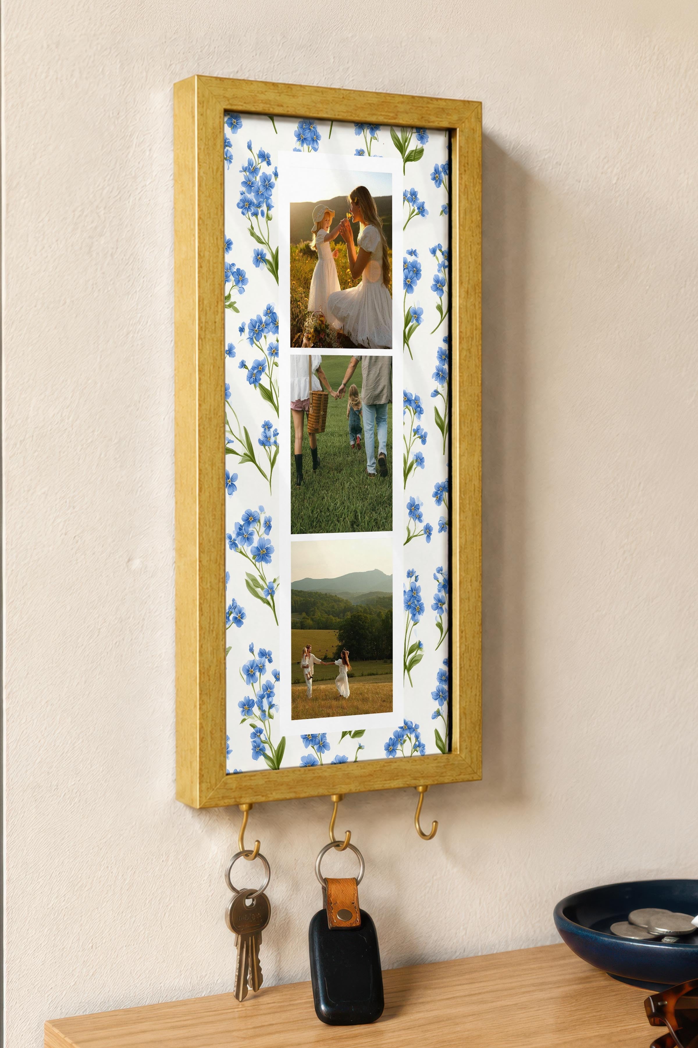 Kişiye Özel Tablo Anahtarlık, Photobooth Stili Gold Fotoğraf Çerçevesi, Vintage Duvar Dekoru