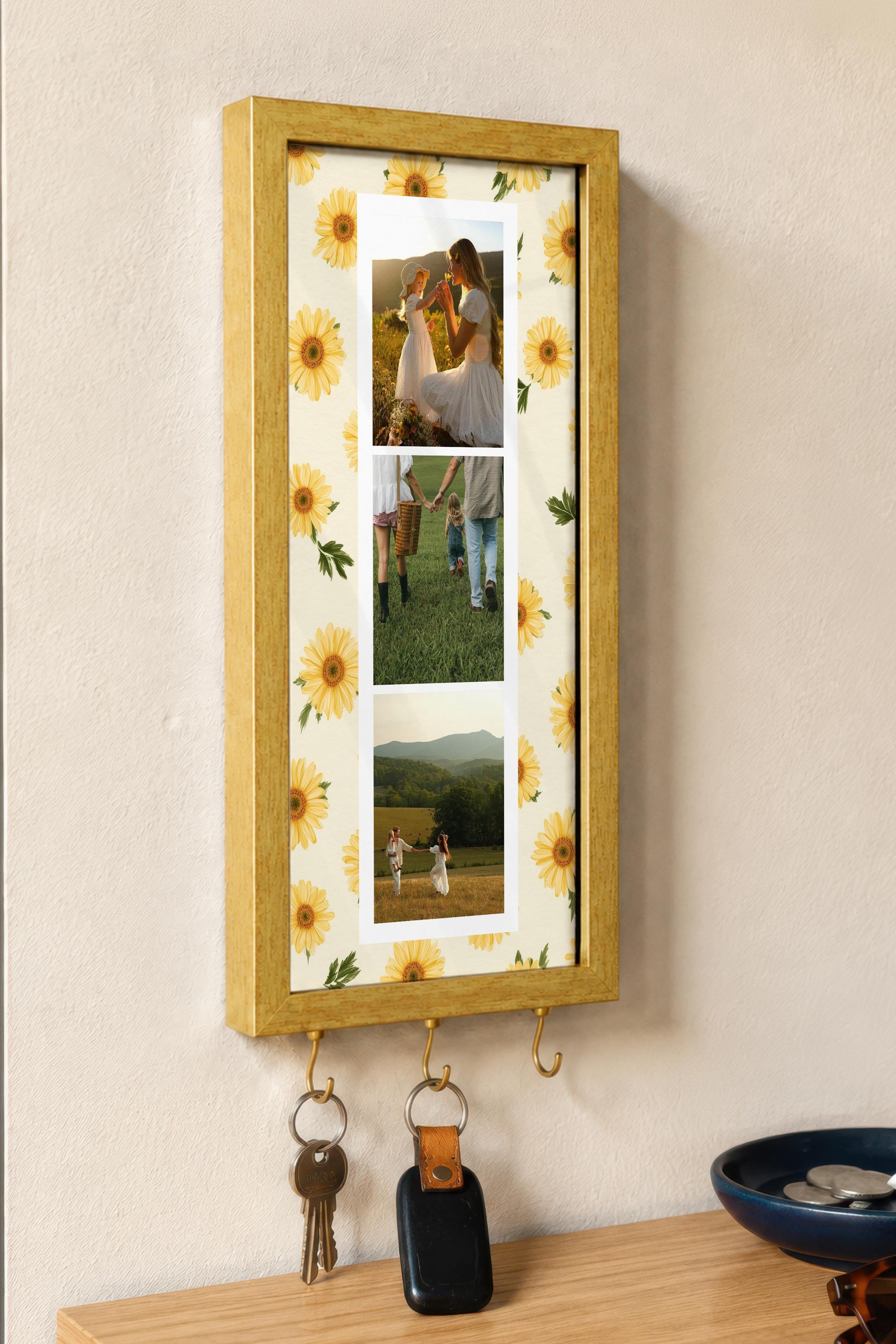 Kişiye Özel Tablo Anahtarlık, Photobooth Stili Gold Fotoğraf Çerçevesi, Vintage Duvar Dekoru