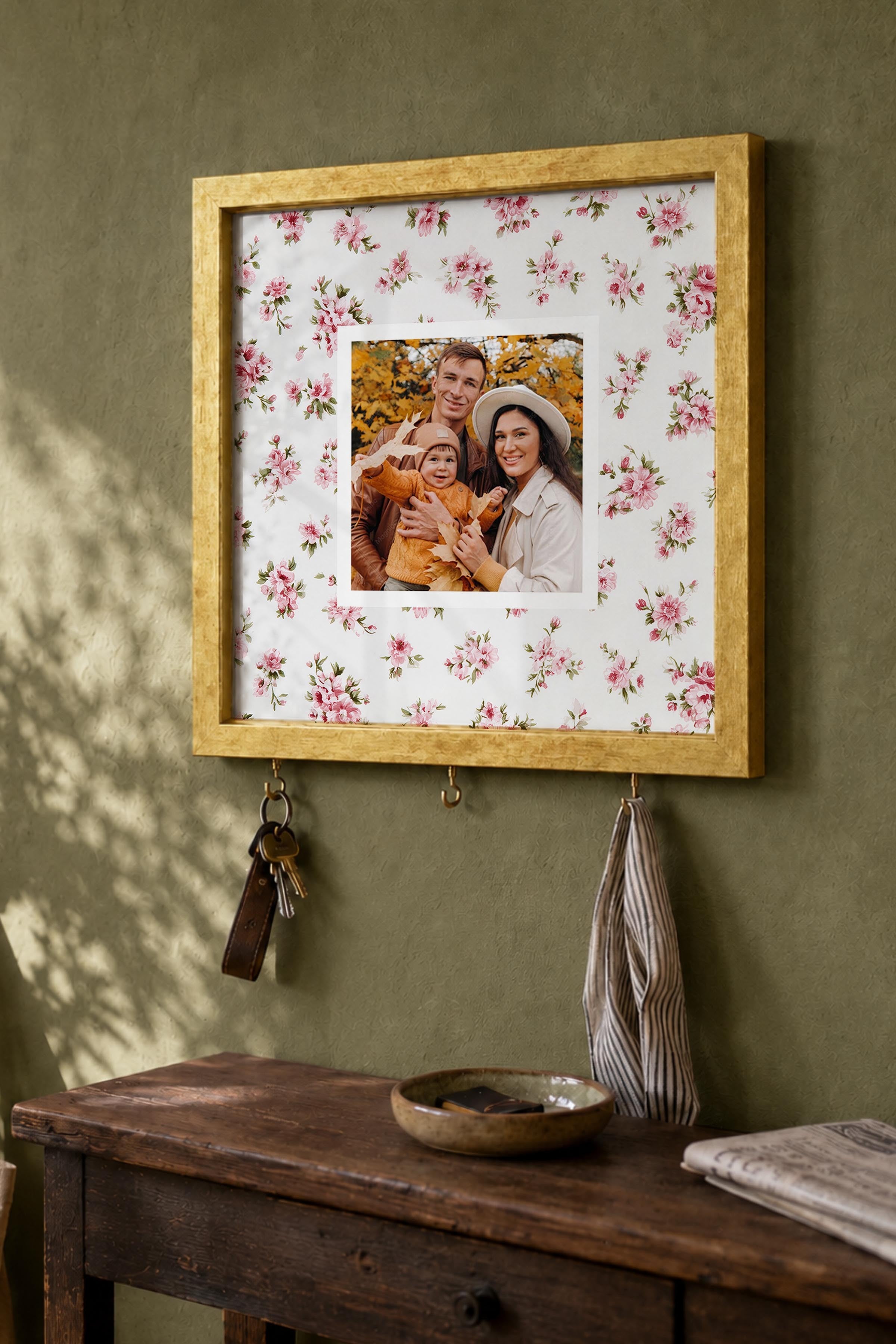 Kişiye Özel Tablo Anahtarlık, Photobooth Stili Gold Fotoğraf Çerçevesi, Vintage Duvar Dekoru