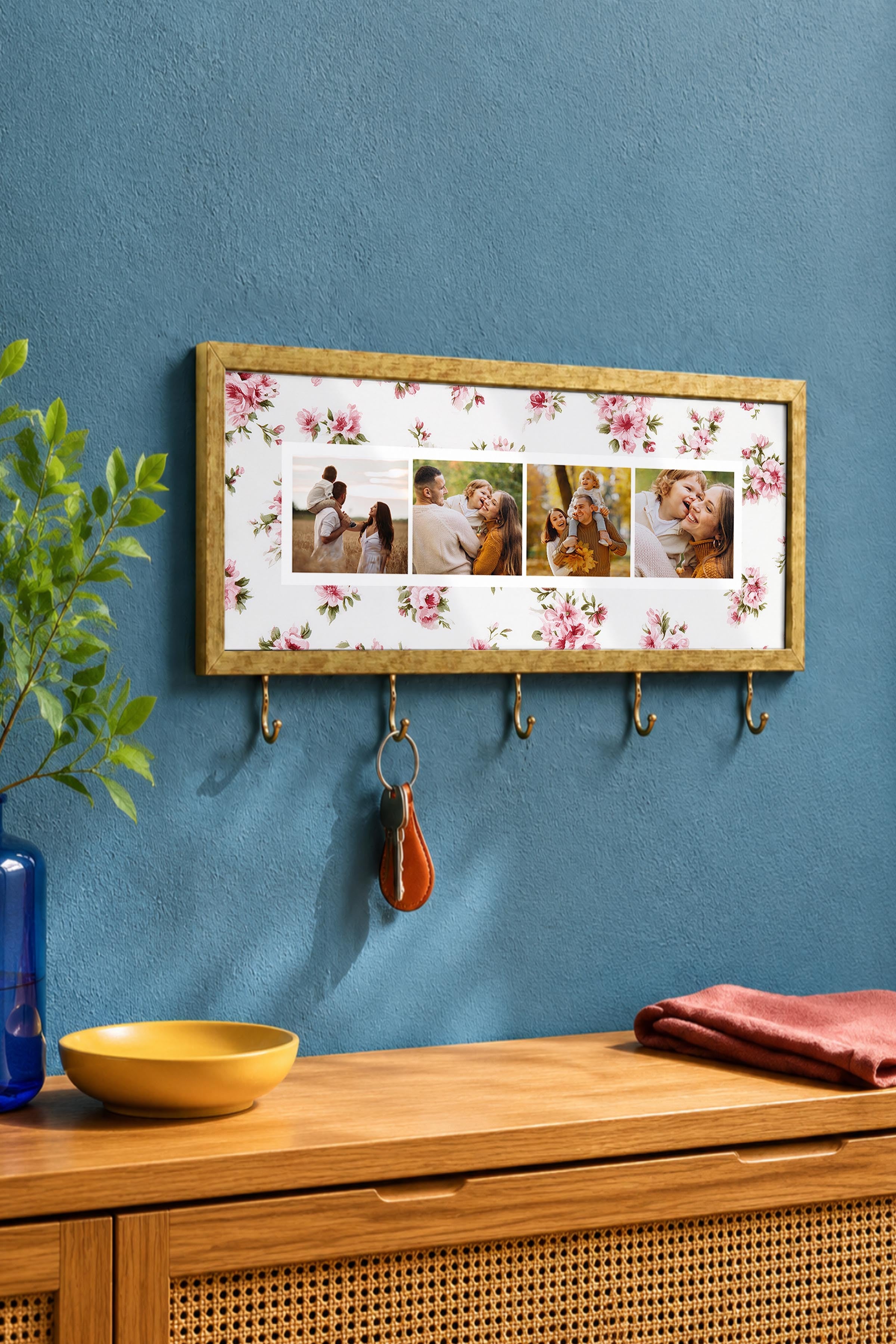 Kişiye Özel Tablo Anahtarlık, Photobooth Stili Gold Fotoğraf Çerçevesi, Vintage Duvar Dekoru