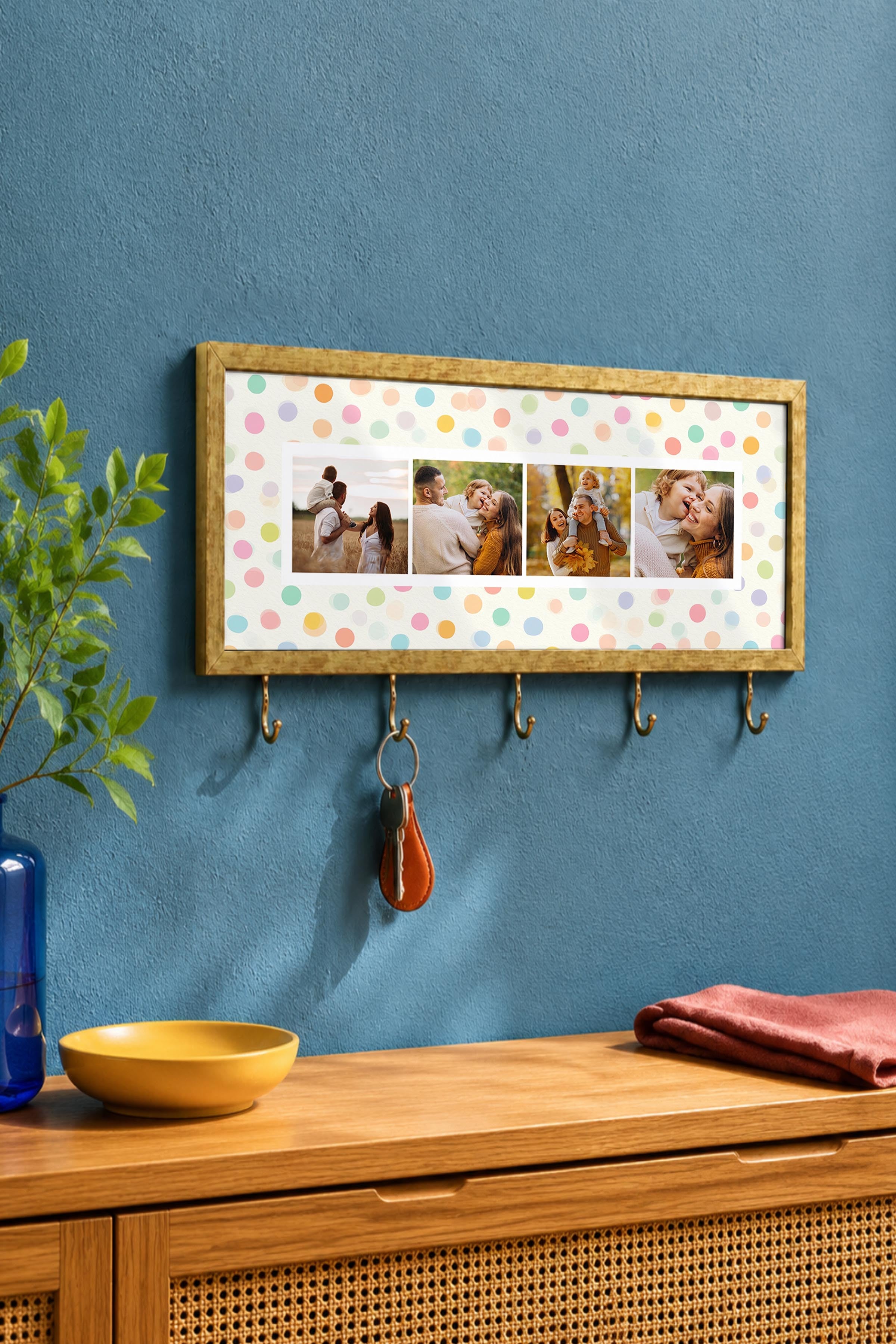 Kişiye Özel Tablo Anahtarlık, Photobooth Stili Gold Fotoğraf Çerçevesi, Vintage Duvar Dekoru