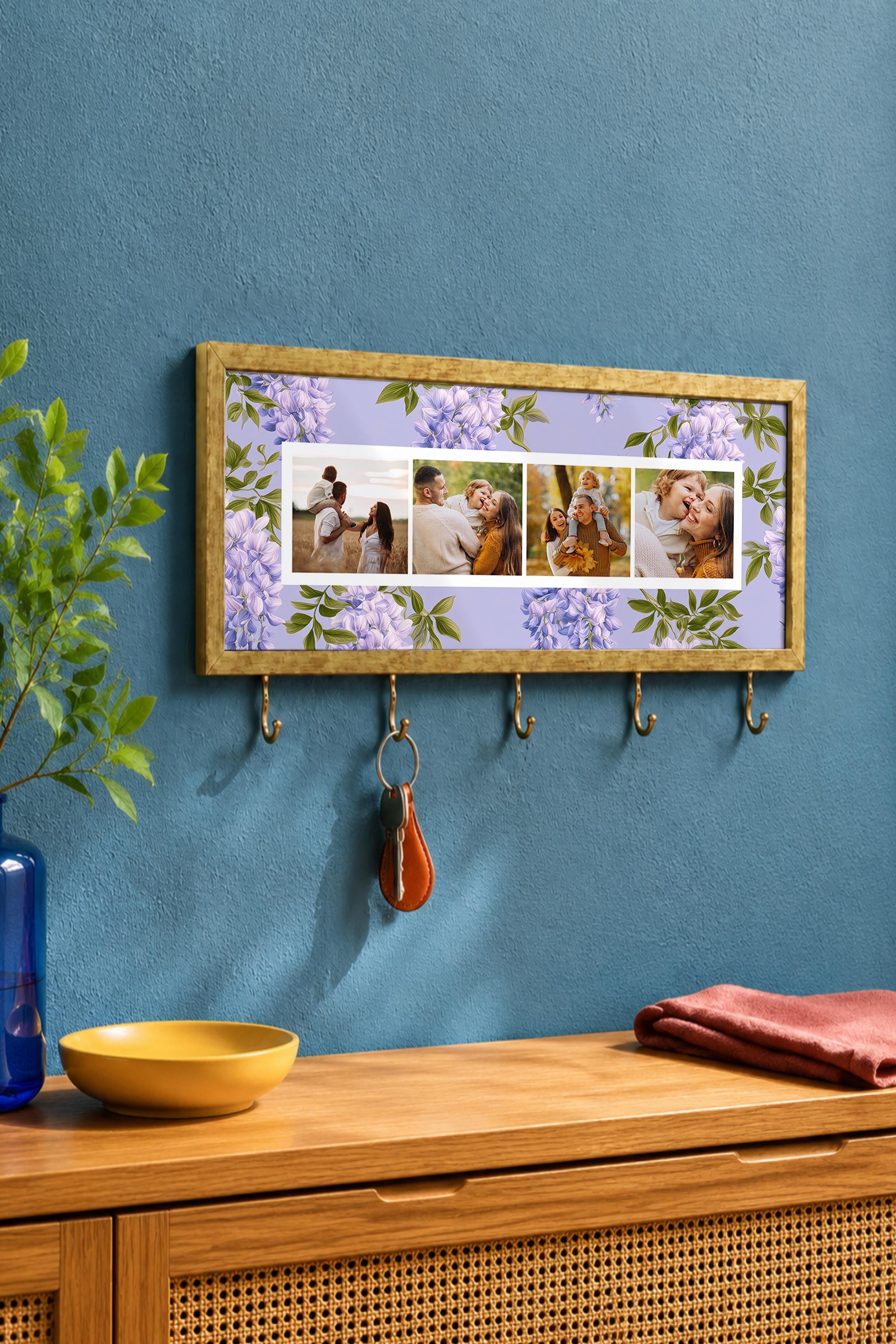 Kişiye Özel Tablo Anahtarlık, Photobooth Stili Gold Fotoğraf Çerçevesi, Vintage Duvar Dekoru