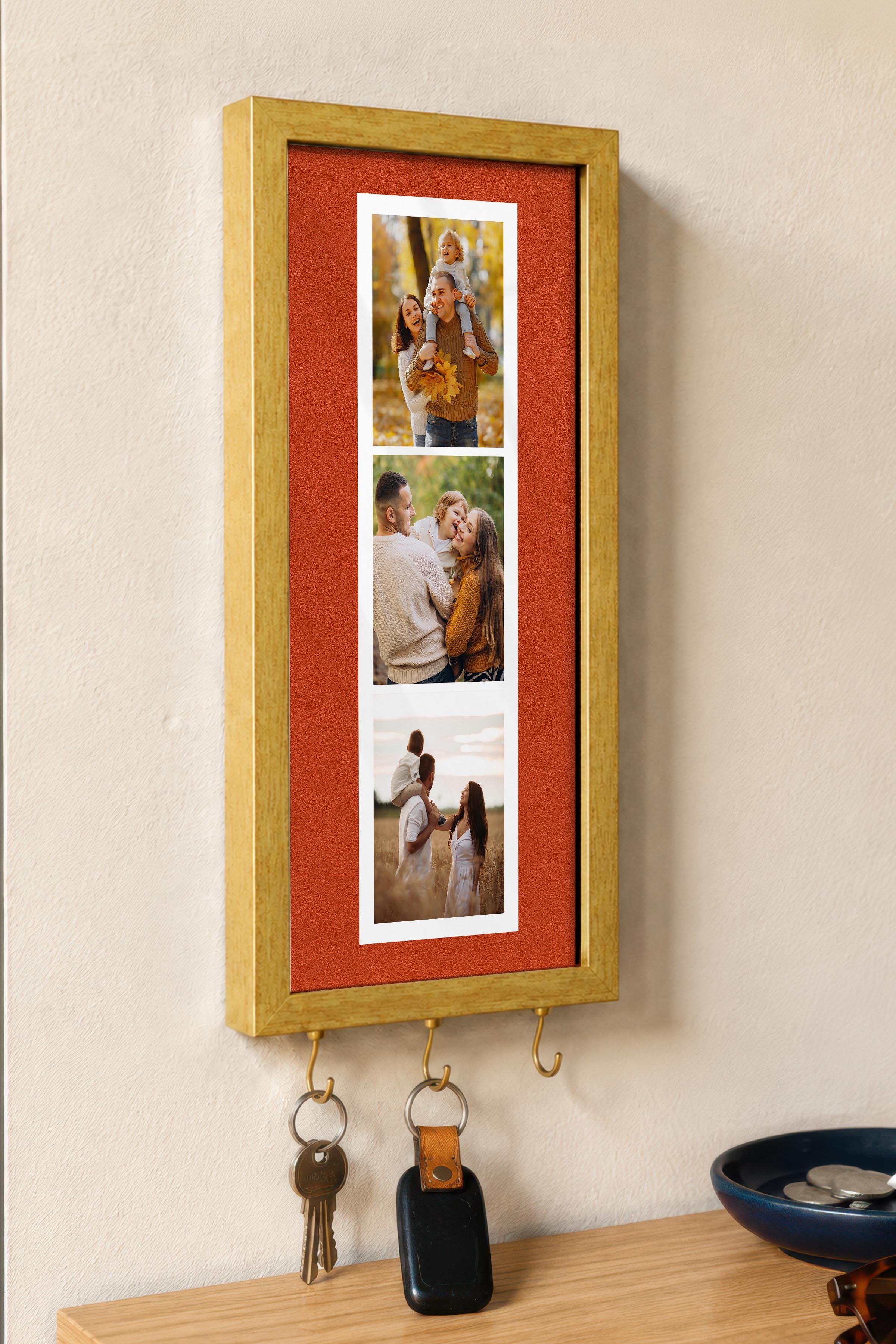 Kişiye Özel Tablo Anahtarlık, Photobooth Stili Gold Fotoğraf Çerçevesi, Vintage Duvar Dekoru