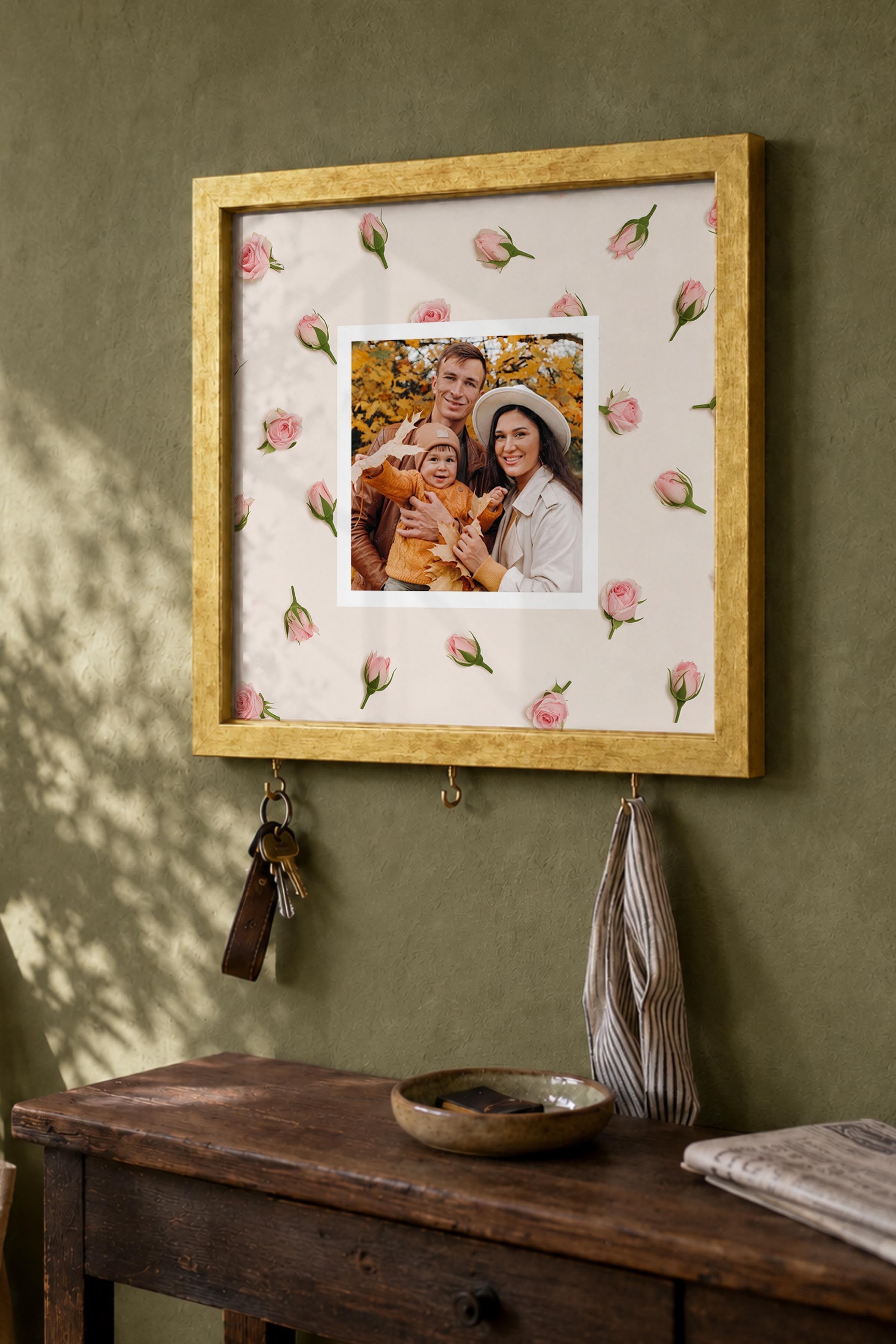 Kişiye Özel Tablo Anahtarlık, Photobooth Stili Gold Fotoğraf Çerçevesi, Vintage Duvar Dekoru