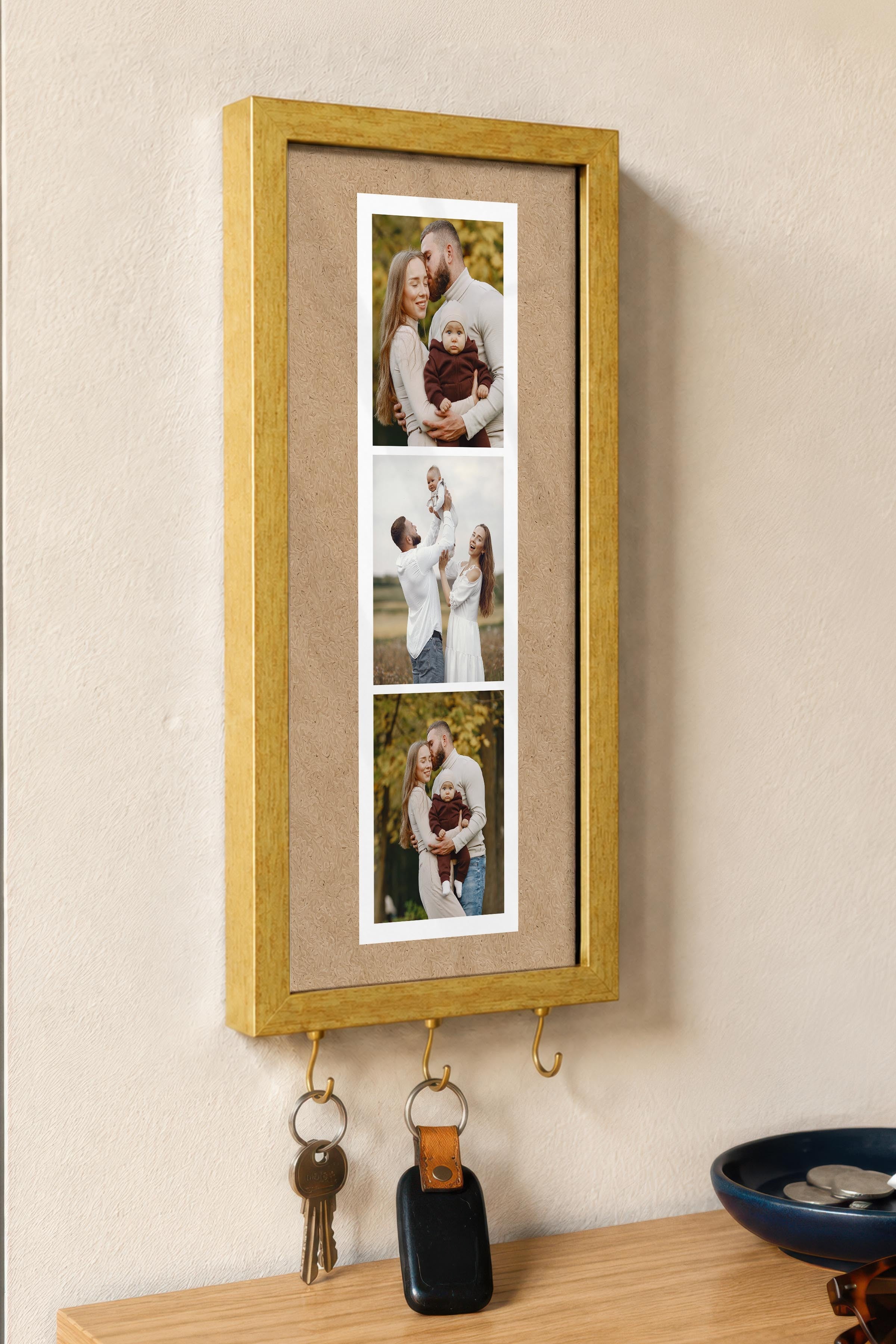 Kişiye Özel Tablo Anahtarlık, Photobooth Stili Gold Fotoğraf Çerçevesi, Vintage Duvar Dekoru