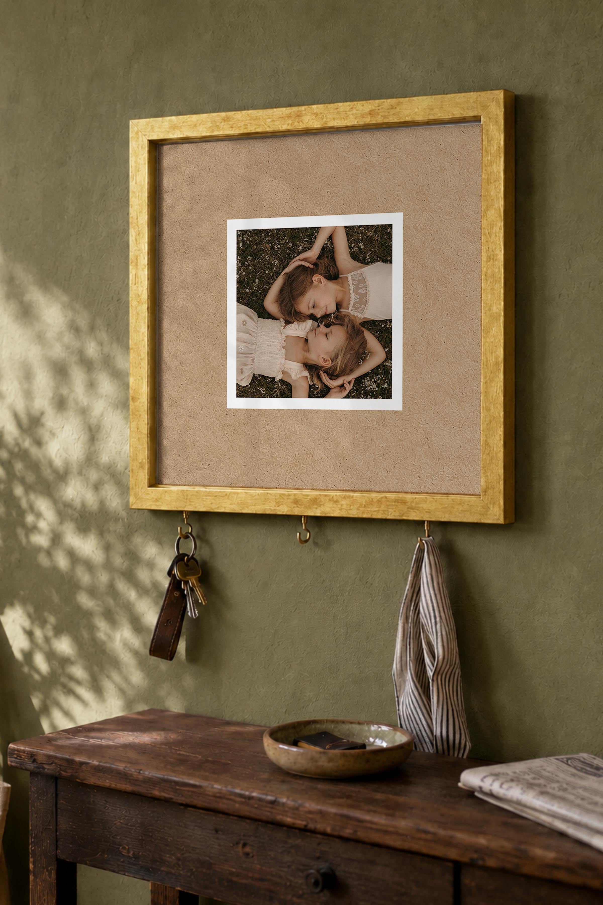 Kişiye Özel Tablo Anahtarlık, Photobooth Stili Gold Fotoğraf Çerçevesi, Vintage Duvar Dekoru